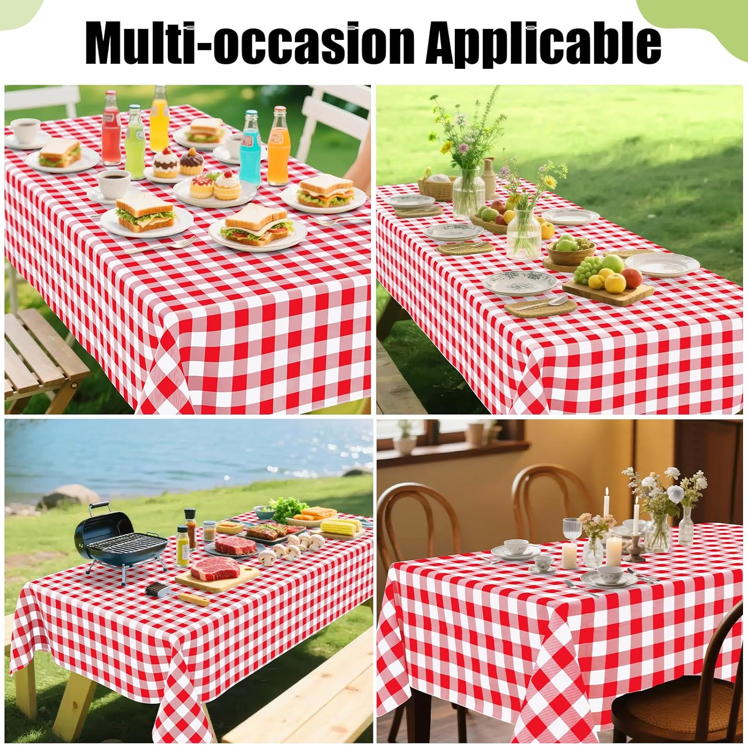 Smiry Square Table Cloth, Waterproof Vinyl Tablecloth with Flannel Backing, Wipeable Buffalo Plaid Table Cover for Picnic, Indoor and Outdoor (Red & White, 54"x54")
