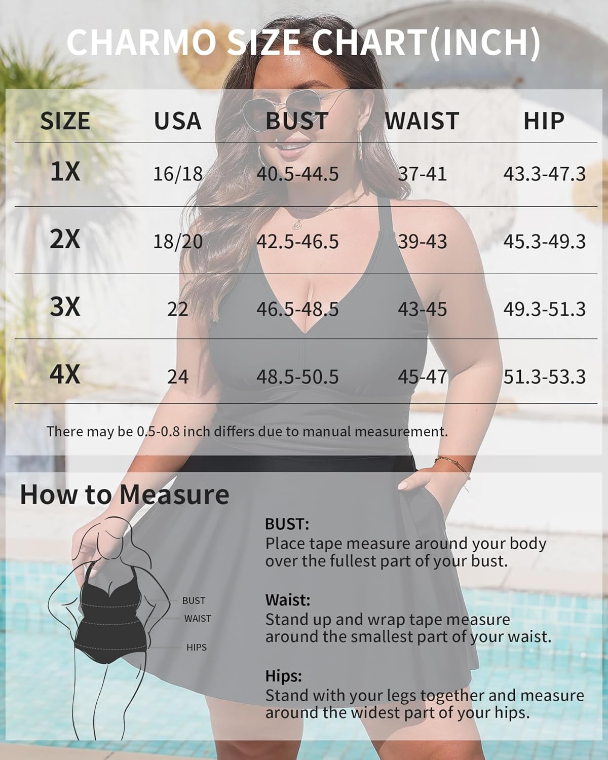 Charmo Women's Plus Size Swimsuit with Side Pockets One Piece Tummy Control Bathing Suit Push Up V Neck Swim Dress 2026