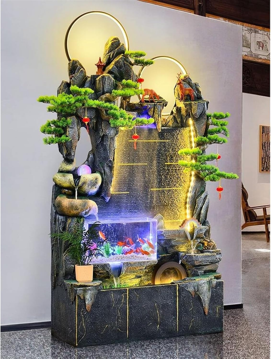 Modern Large Rockery Water Fountain Decoration, Living Room Fish Tank Circulating Water Wheel Landscaping, Office Water Feature Decoration Floor-Standing Fountains(L)