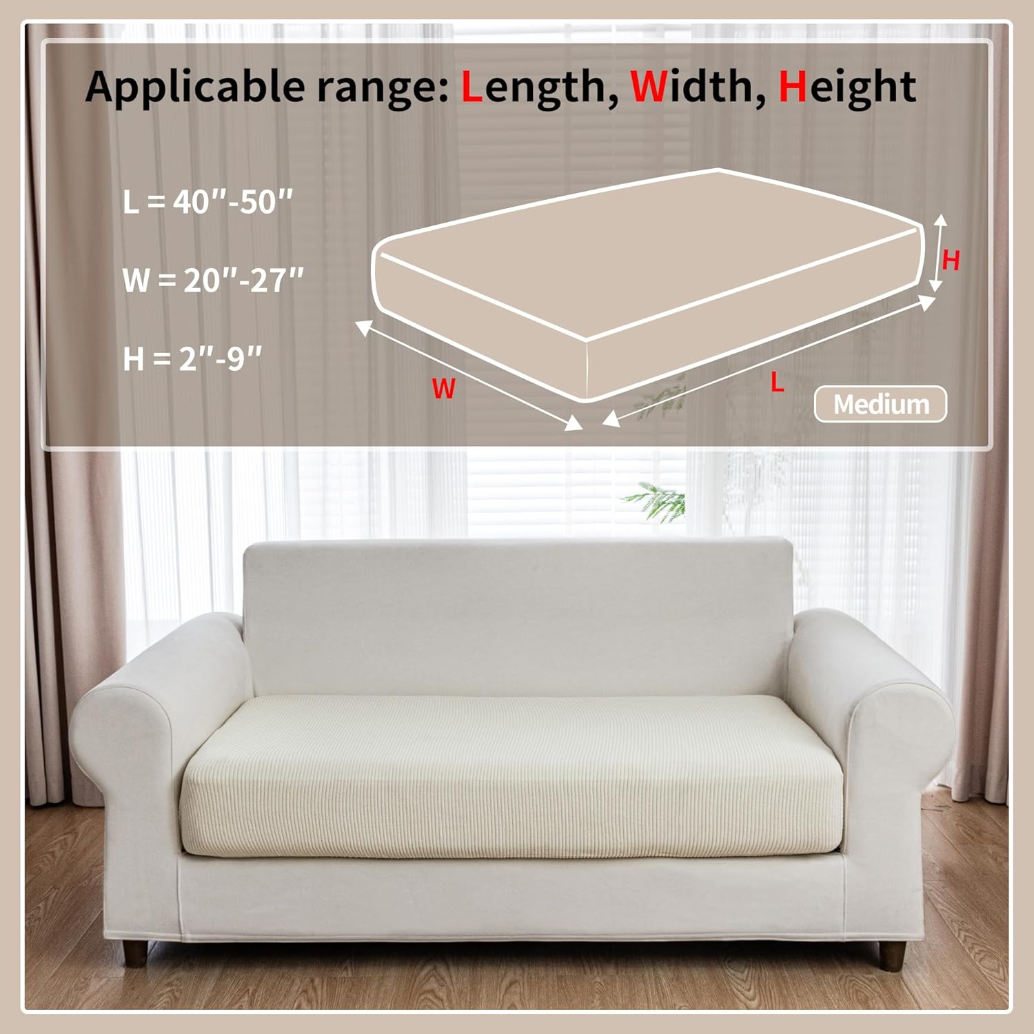 QIANMEW Couch Cushion Covers, Comfort Soft Magic Sofa Covers Washable Stretch Resistant Slipcovers for Sectional and L Shaped Seats Furniture Protectors for Pets (1PC Loveseat Cover, Ivory)