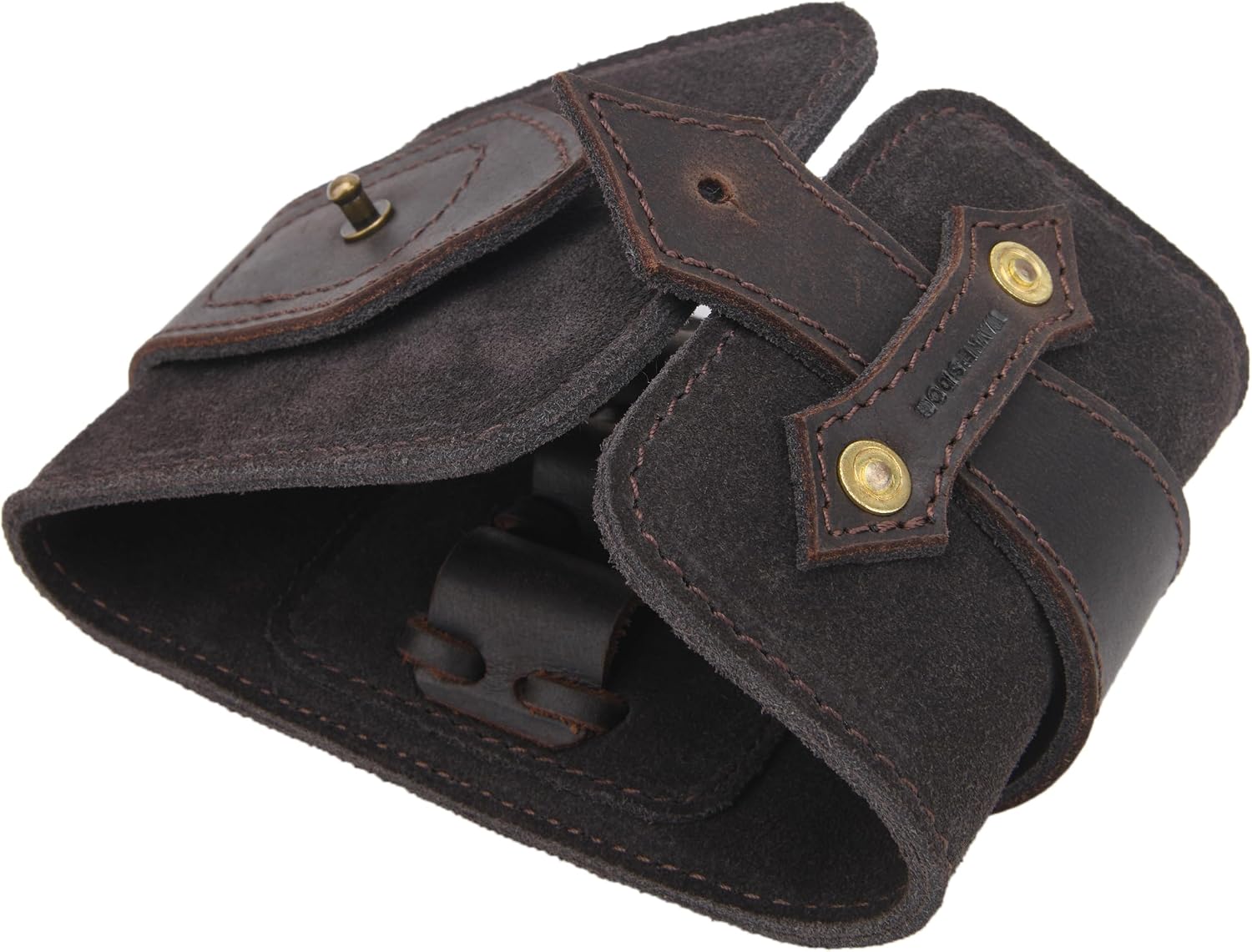 WAYNE'S DOG Leather Belt Loop Cartridge Holder, Dark Brown Foldable Wasit Belt Shell Carrier Pouch