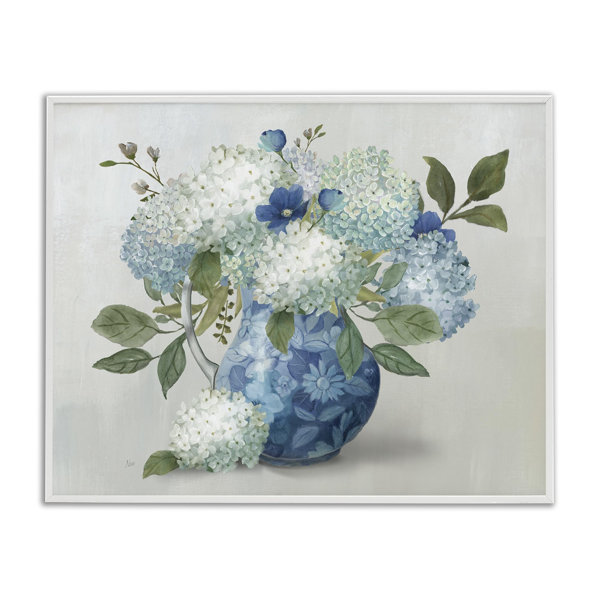 Stupell Industries Ornate Vase with Hydrangeas, Elegant Floral Bouquet Wall Art for Dining Room, 24 x 30 Inch Framed Giclée Print, by Nan, Made in USA Gift
