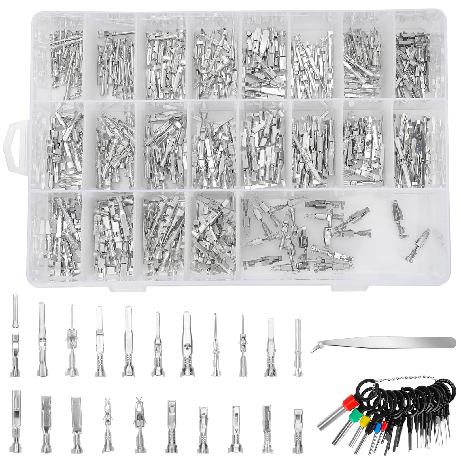 Linkstyle Kit de 420 broches de connecteur - 21 types de bornes de fil électrique automobile - 1/1,5/1,8/2,2/2,8/3,5 mm - Prise non isolée mâle et femelle - Connecteurs de fils avec outil d'extraction