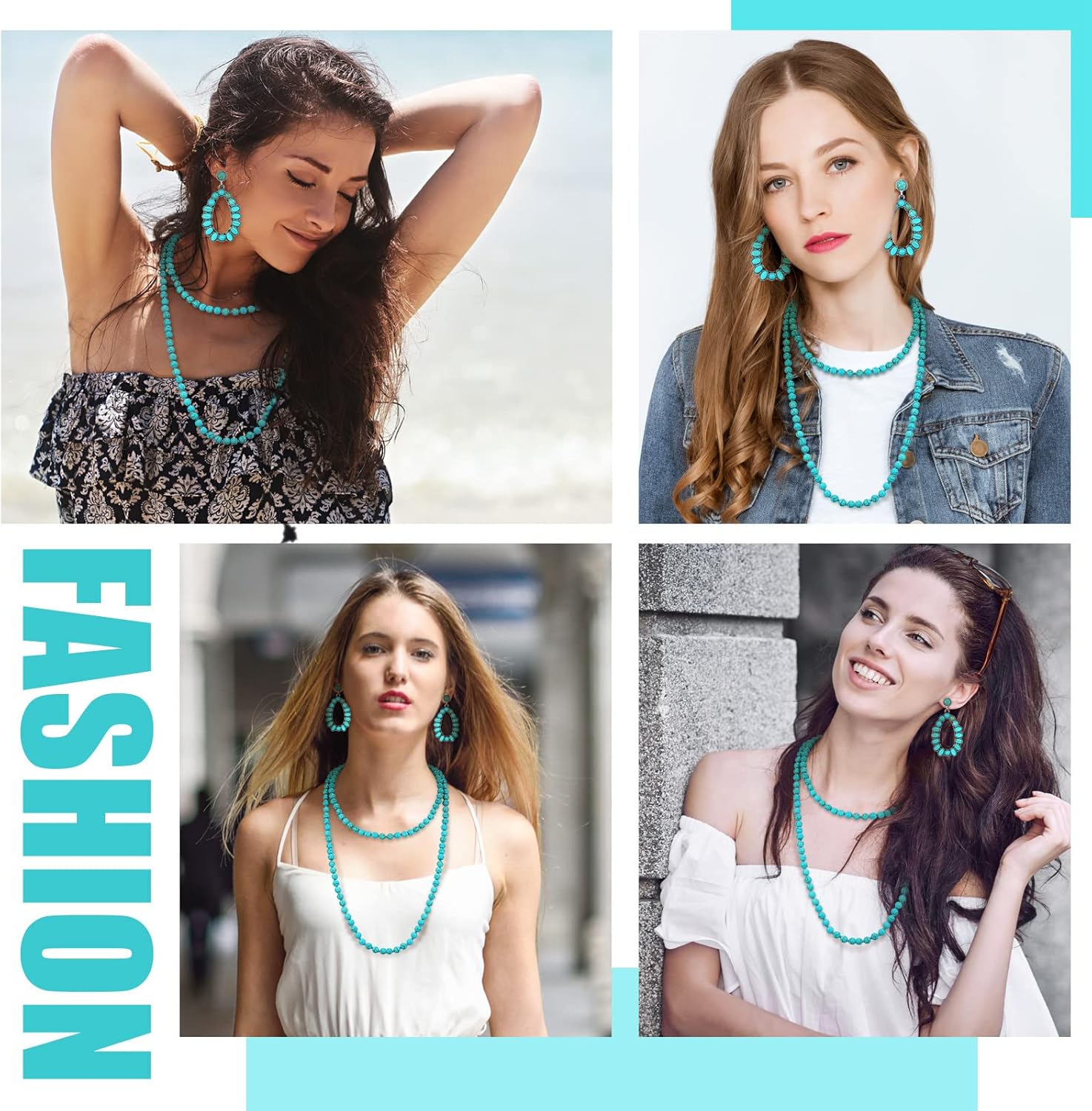 Bonuci Women Necklace Set Long Turquoise Beads Endless Vintage Jewelry Simulated Collar Western Necklace Cute Turquoise Jewelry Earring Accessories - Image 7