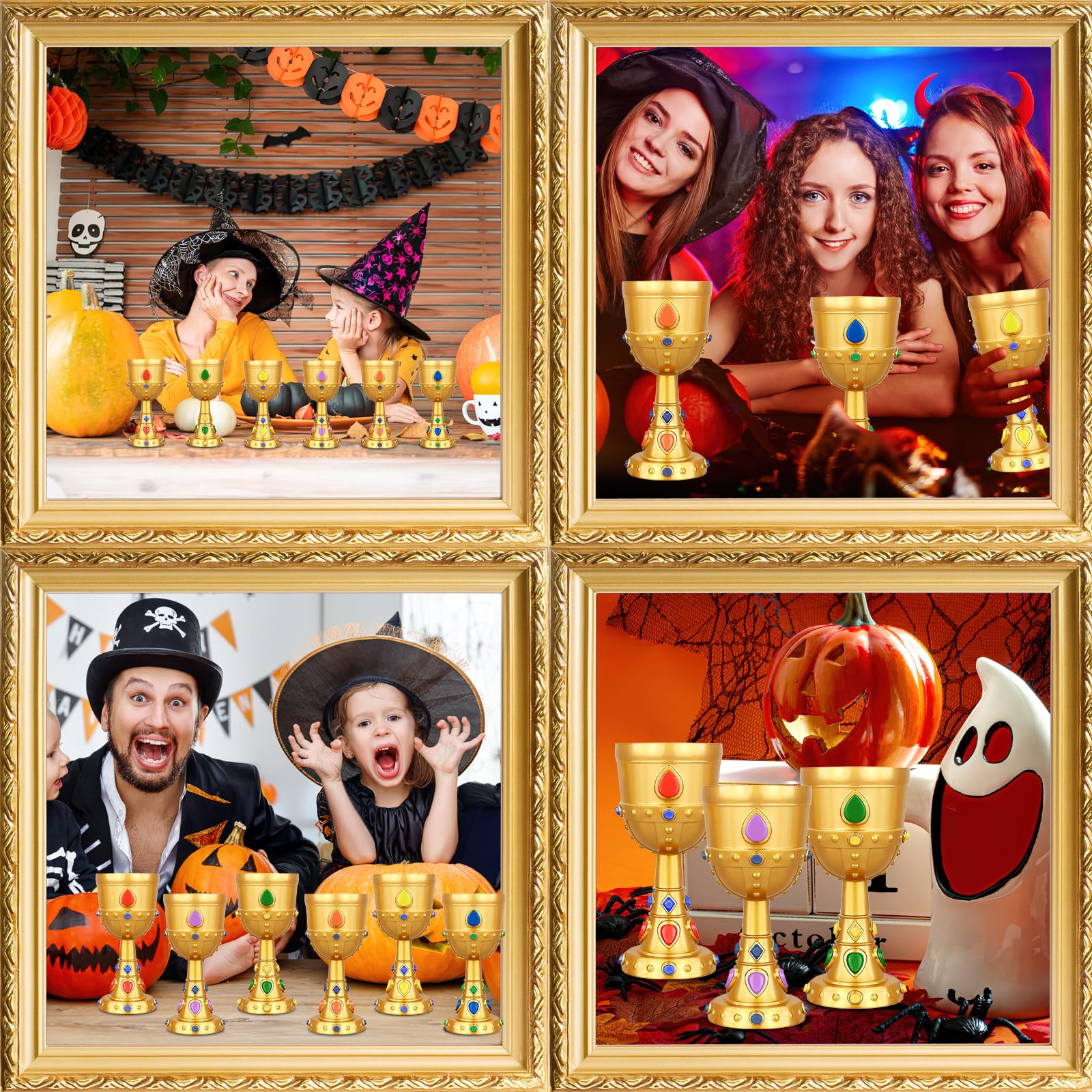 12er Set Mittelalter-Kelche, 240 ml, goldfarben mit Schmucksteinen | Dekorative Trinkbecher für Wein, Whisky und Likör – passend für Hochzeiten, Mottopartys, Bankette, Bar und Tischdeko