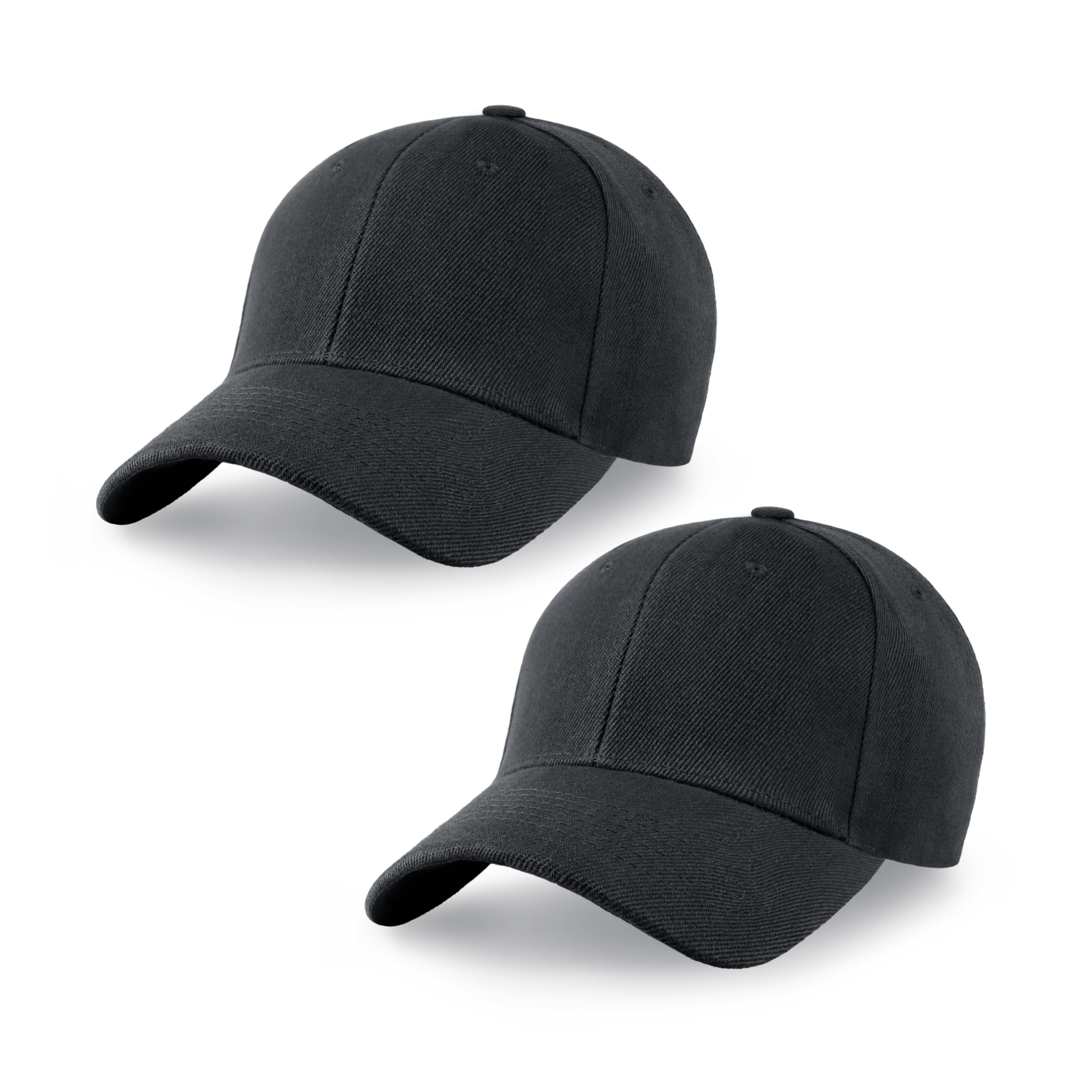 Photo 1 of 2-Pack Classic Structured Baseball Cap Adjustable Snapback Multipack Ball Caps for Custom Embroidery Running Workouts Outdoor (Black, 2)