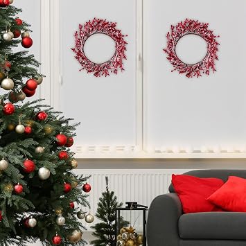 14 Inch Christmas Wreath Red Berry Wreath for Front Door Home Wall Window Christmas Winter Holiday Decoration