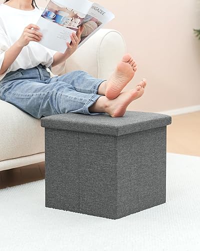 Miniatura 16 de B FSOBEIIALEO - Reposapiés otomano plegable de lino con espacio de almacenamiento, también utilizable como mesa de café Rectángulo