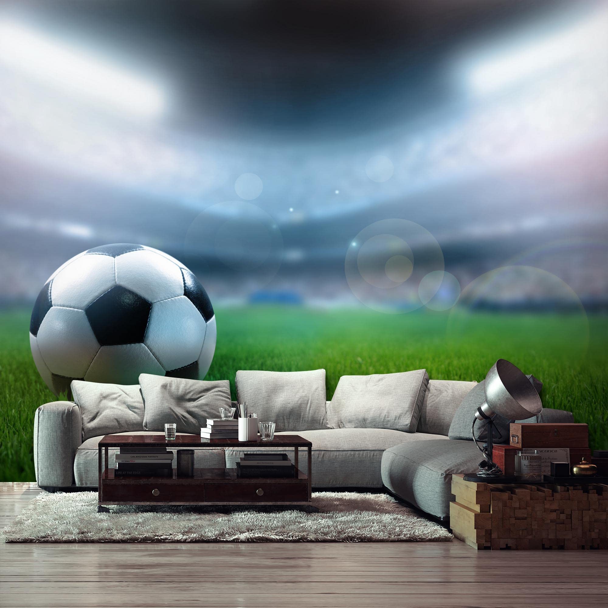 Carta Da Parati Stadio Calcio Runa Art - 396x280 Cm, Tessuto Non Tessuto,  Verde Giallo Carta Da Parati Facile Applicazione, image size:2000x2000