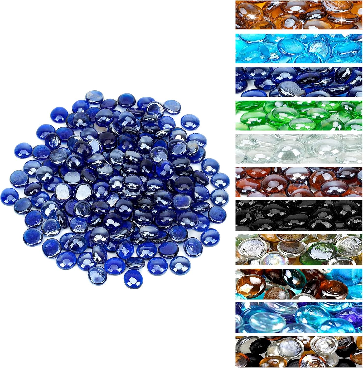 onlyfire Flat Fire Glass Beads for Propane Fire Pit, 1/2 Inch Reflective Firepit Glass Rocks 10 Pounds Flat Marbles for Gas Fireplace and Fire Pit Table, High Luster Royal Cobalt Blue