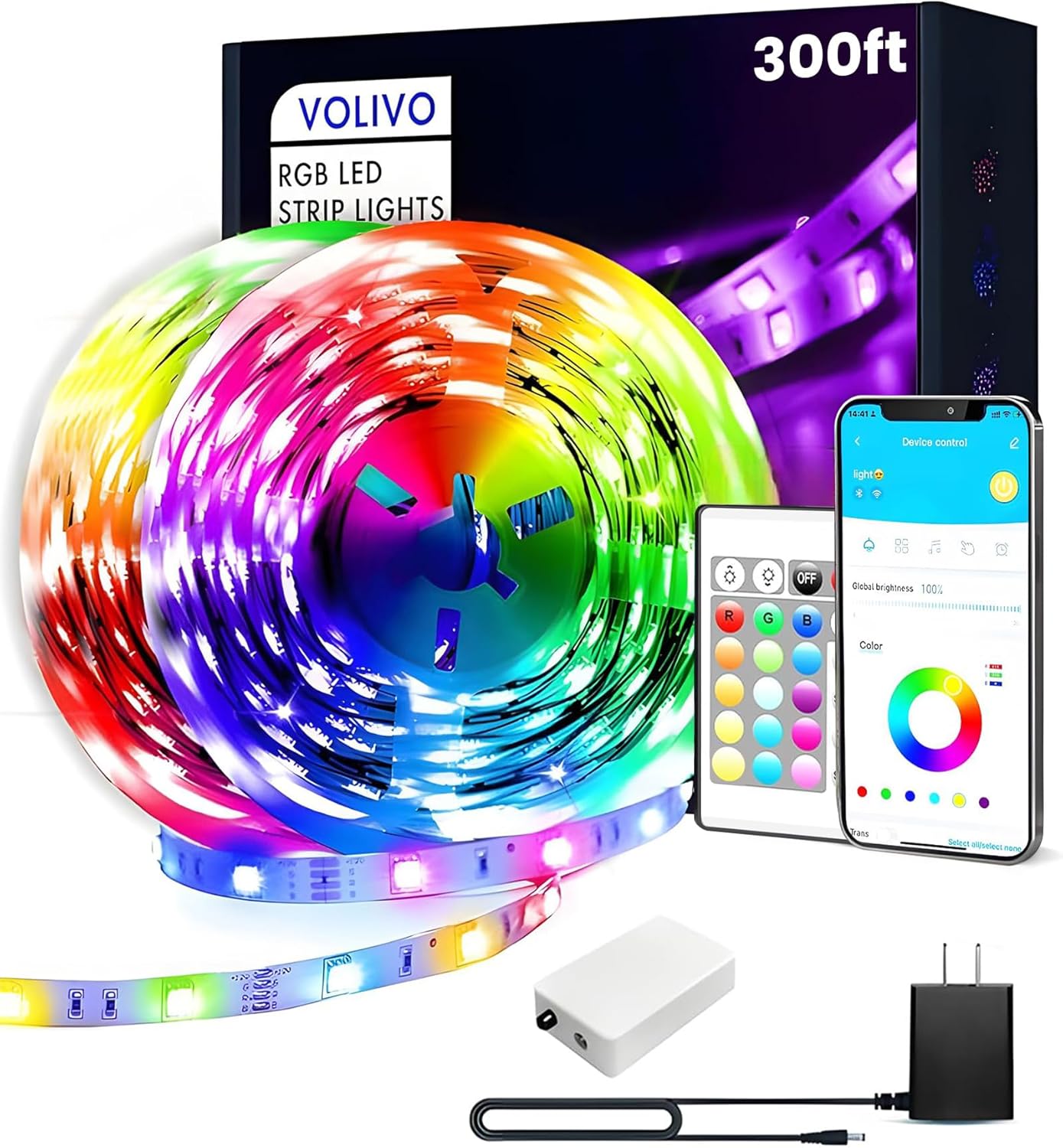 VOLIVO 300ft Led Strip Lights for Bedroom, Color Changing Led Light Strips Kit with 24 Keys IR Remote and Smart App Control, RGB Music Sync Lighting for Room, Home Decor