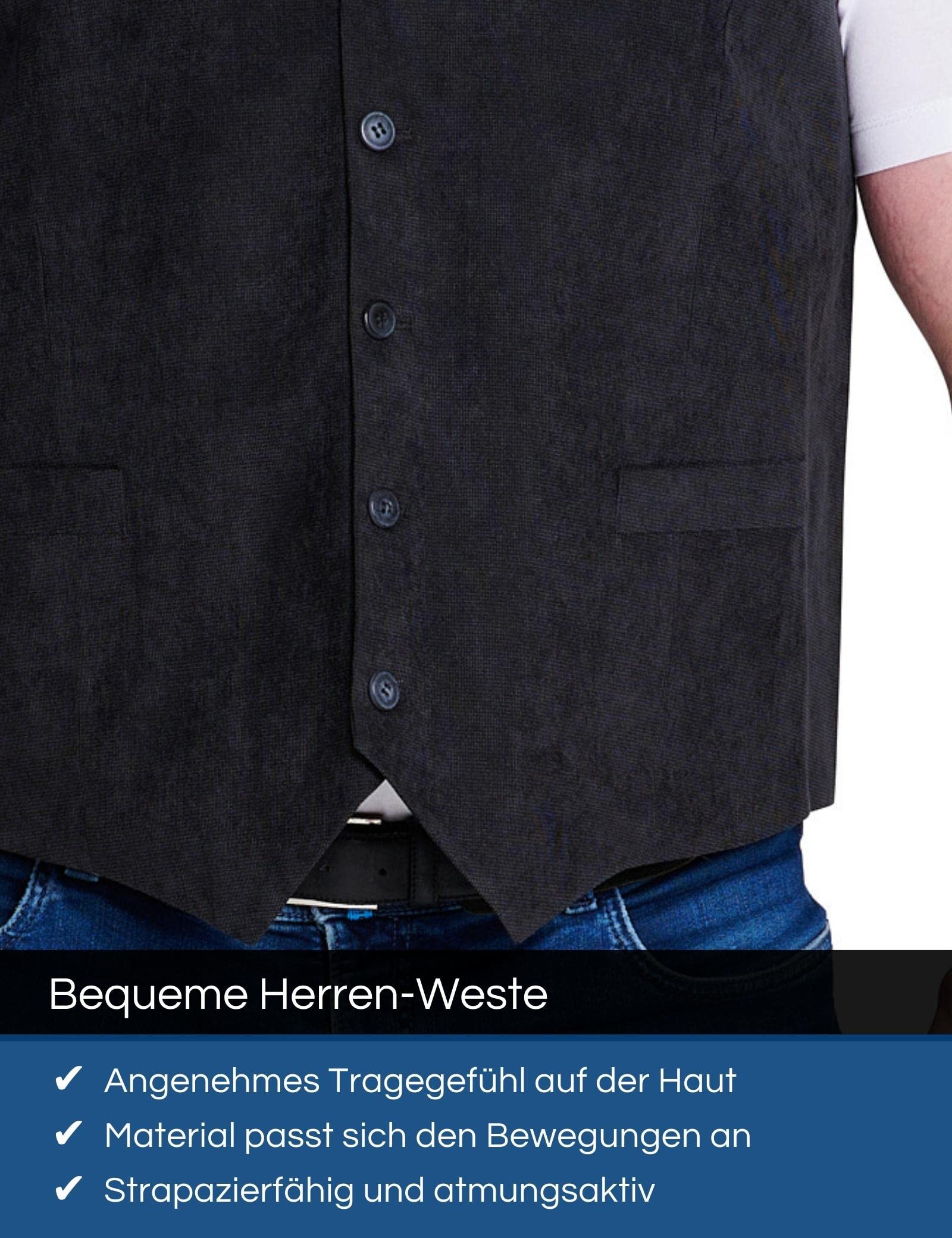 Mill&Tailor Weste Herren schwarz I Schicke Anzug-Weste I Modern & Sportlich I Bequeme Herren-Weste für Freizeit, Hochzeit & Business I edles Herren Anzug-Jackett aus Polyester
