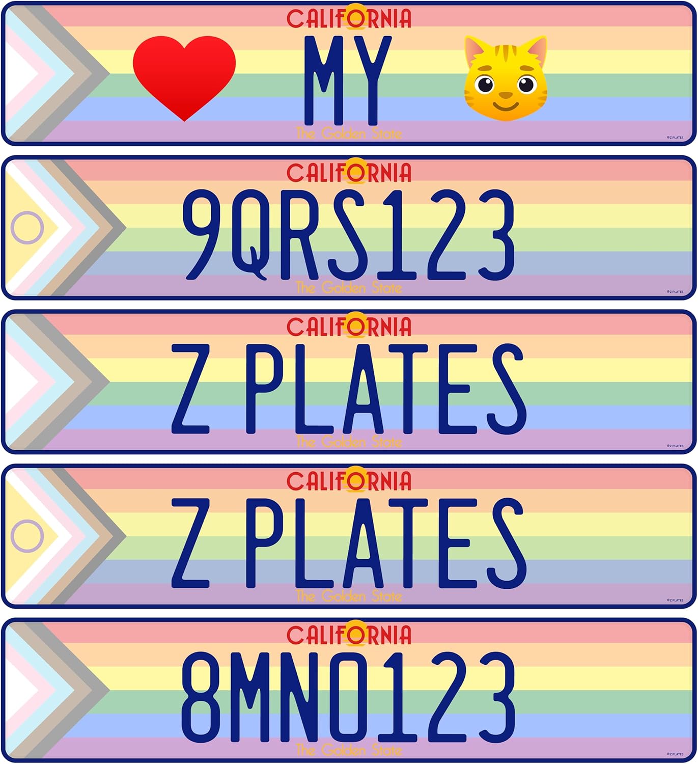 Custom California Sunset Euro-Style License Plate - Intersex or Progress Pride Flag