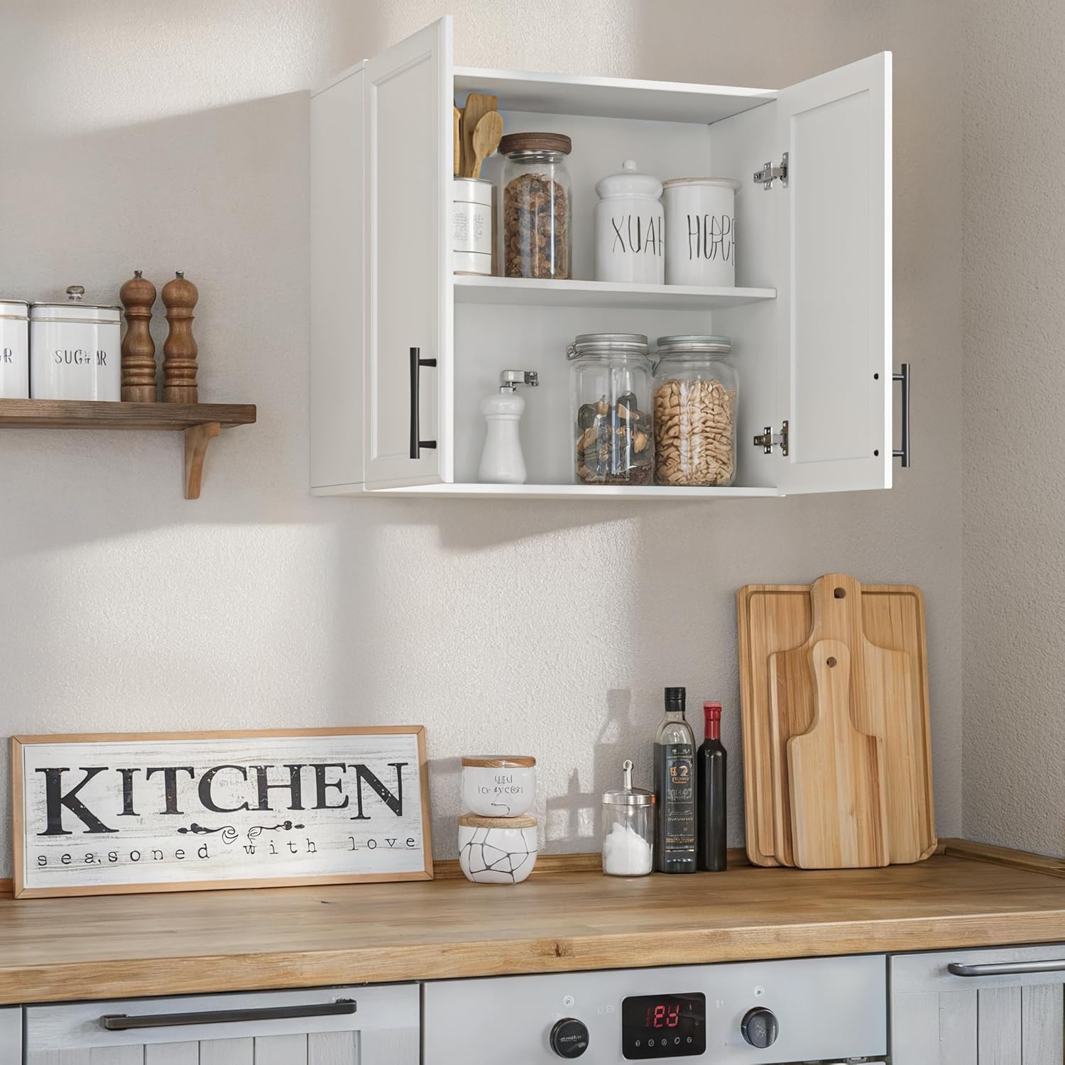 FIMELLO 23.6"W x 11.8"D x 21.6"H Medicine Cabinet, Over The Toilet Storage Cabinet, Bathroom Wall Cabinet, Laundry Room Cabinet, Kitchen Wall Cabinets with Adjustable Shelf, Shaker Doors, Off White