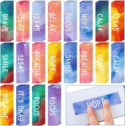 Vista 22 de Crtiin 100 tiras sensoriales para ansiedad, calma, atención plena, calcomanías sensoriales para ansiedad, estrés, respiración, diferentes texturas