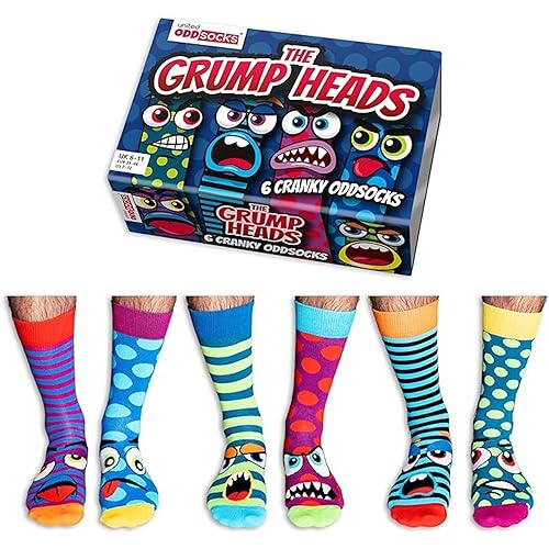 United Oddsocks Grump Heads Box of 6 Odd Socks for