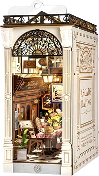 ROBOTIME DIY Book Nook Kits Dollhouse Room Bookstore Miniature House with LED Light 3D Wooden Puzzles for Adults Booknook Bookshelf Insert Decor Diorama Kit Unique GiftsArcade Dating