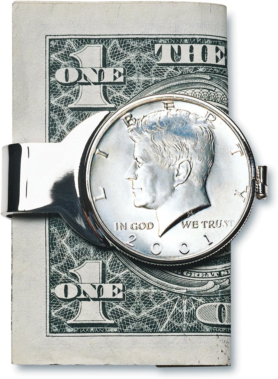 American Coin Treasures Coin Money Clip - JFK Half Dollar | Brass Moneyclip Layered in Silver-Tone Rhodium | Holds Currency, Credit Cards, Cash | U.S. Coin | Certificate of Authenticity