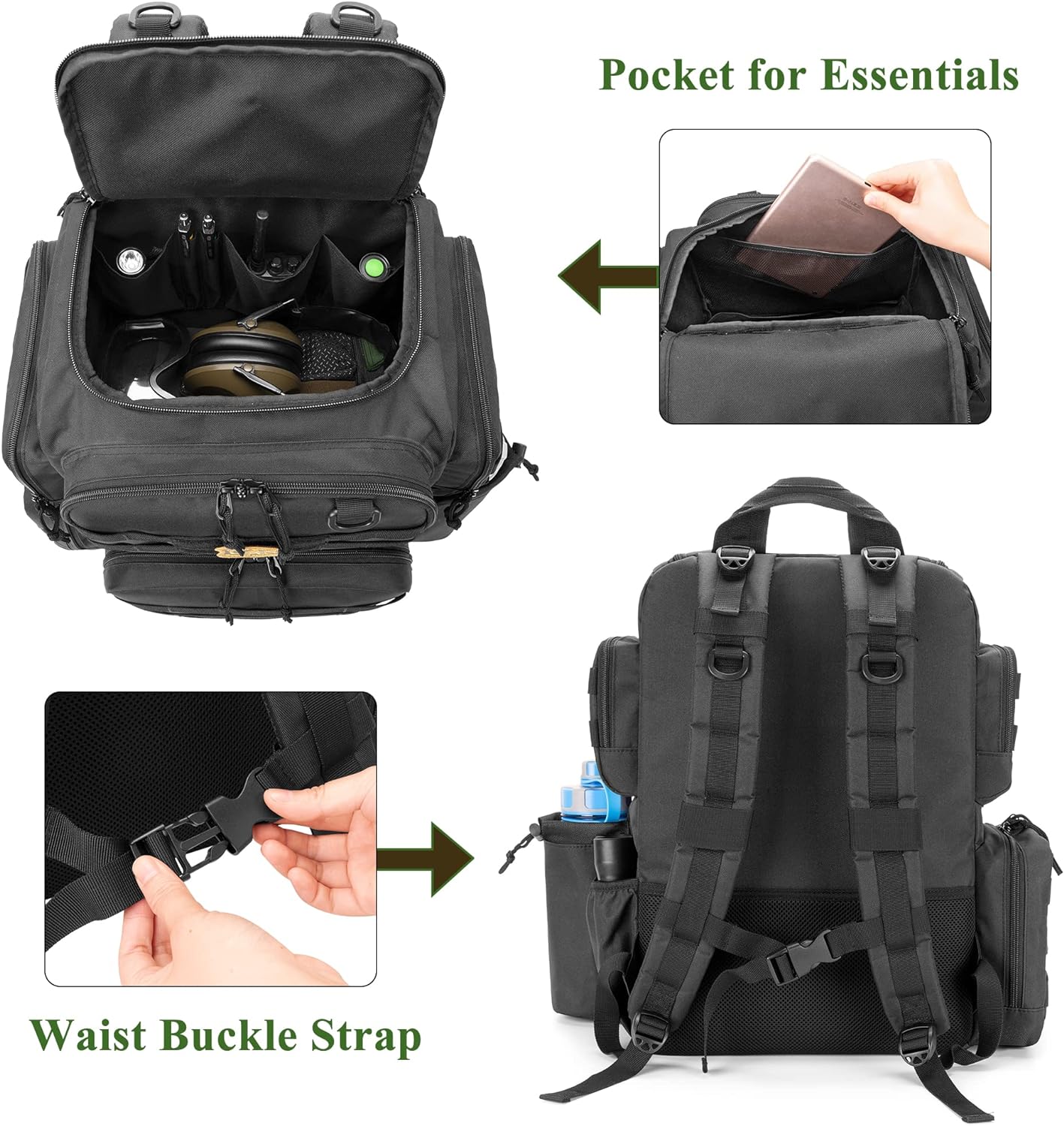 DSLEAF Tactical Pistol Backpack with 3 Pistol Cases for 6 Handguns, Gun Backpack with 13x Magazine Slots for Shooting and Hunting