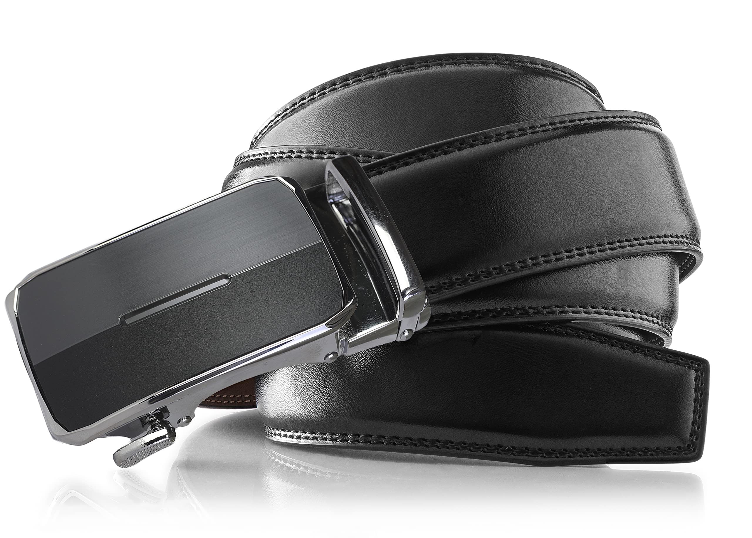 Roxoni Men’s Genuine Leather Ratchet Dress Belt with Automatic Double Gloss Buckle, Enclosed in an Elegant Gift Box