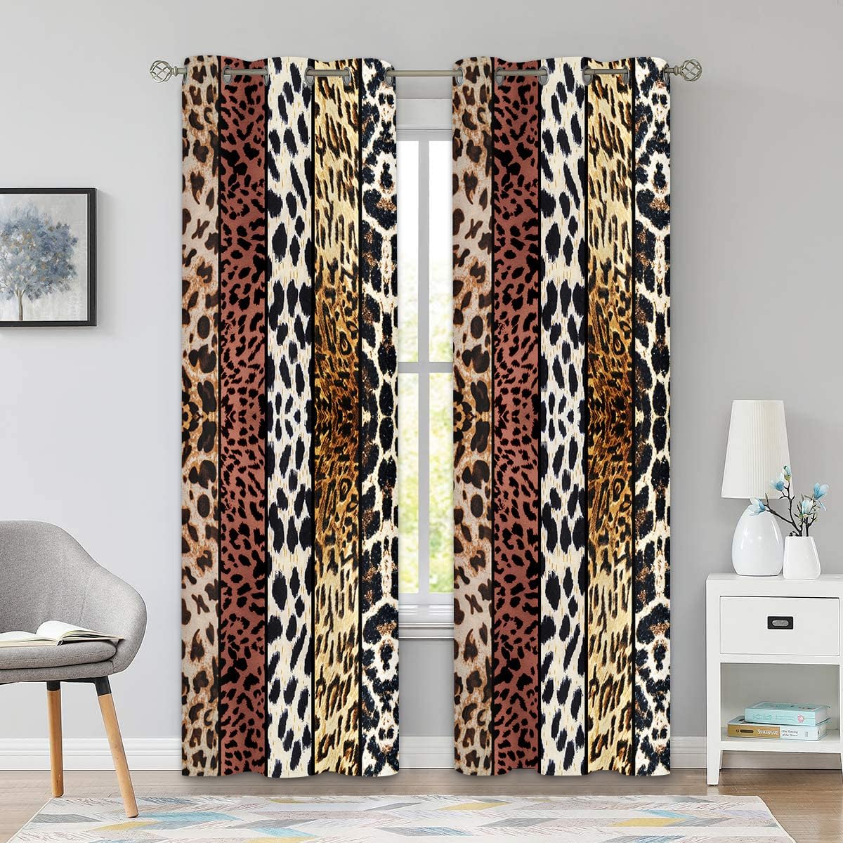 Wild Animal Curtains, Leopard Boa Curtains, Brown, 42x84inches, 2 Panels image 2