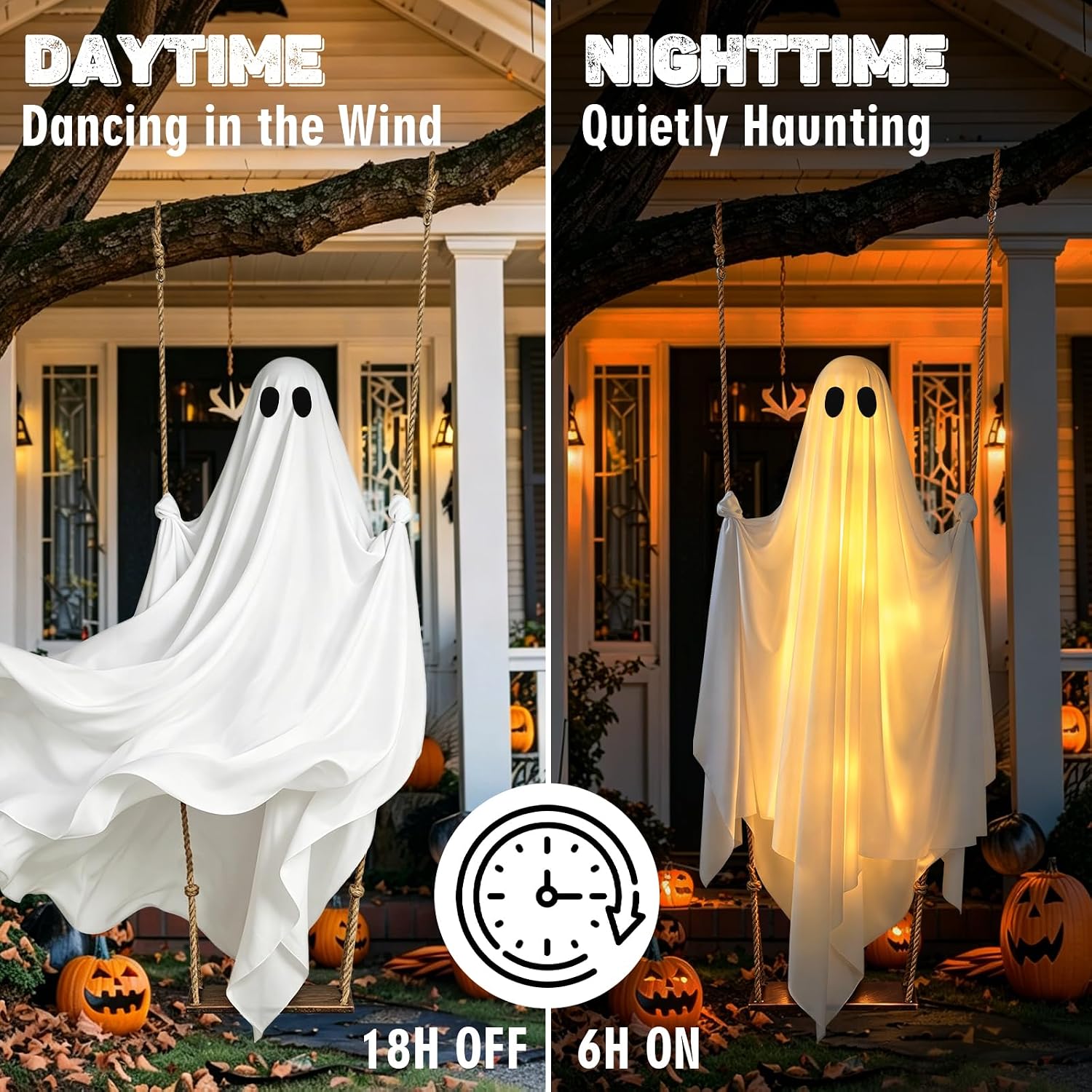 Halloween Hanging Ghost Decorations, 5FT Swinging Ghost with Remote Lights