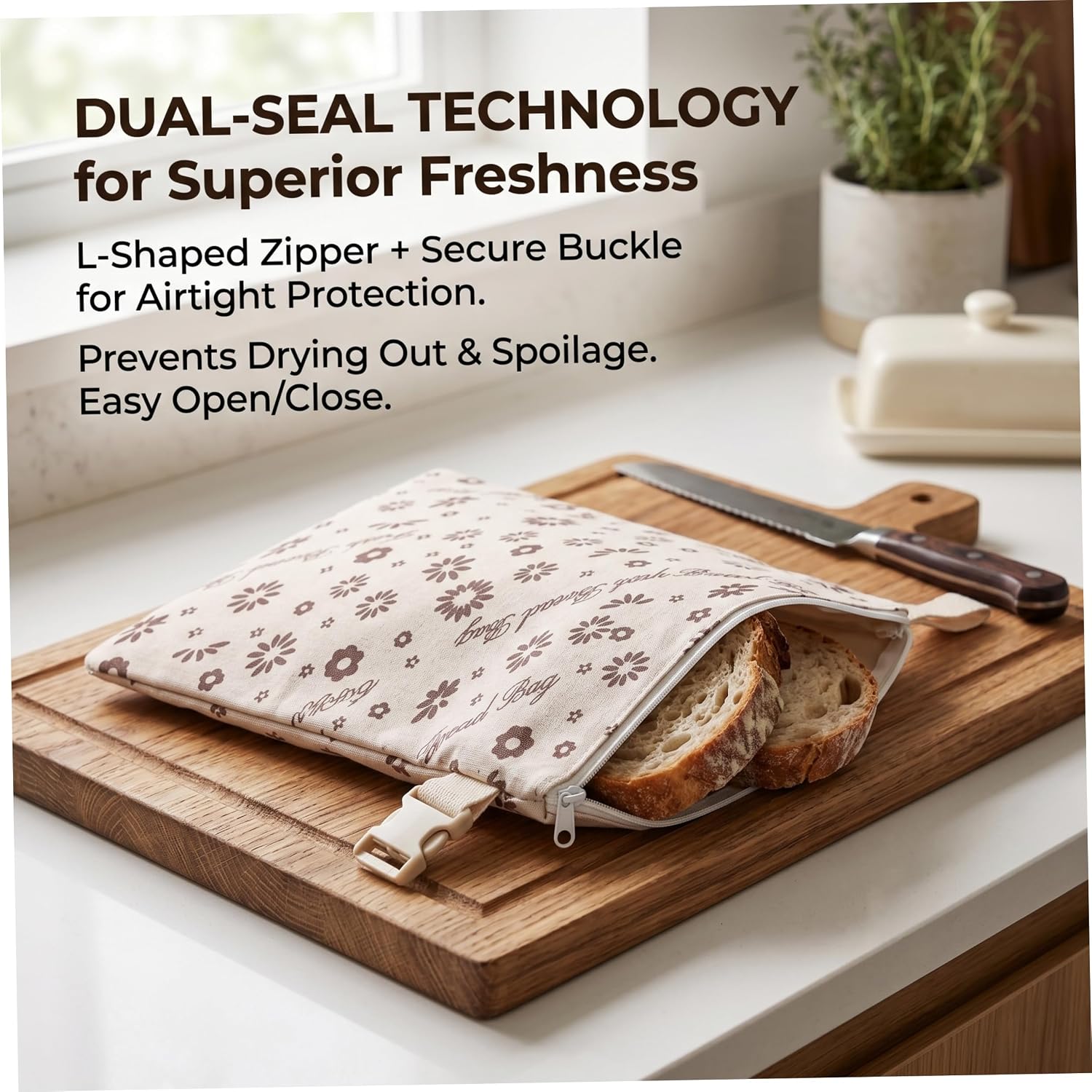 Beeswax Bread Bag Beeswax Bread Bag, 2 Pack Bags with L-Zip Buckle Closure, Double Coated Reusable Sourdough Bags for High-Density Canvas Storage