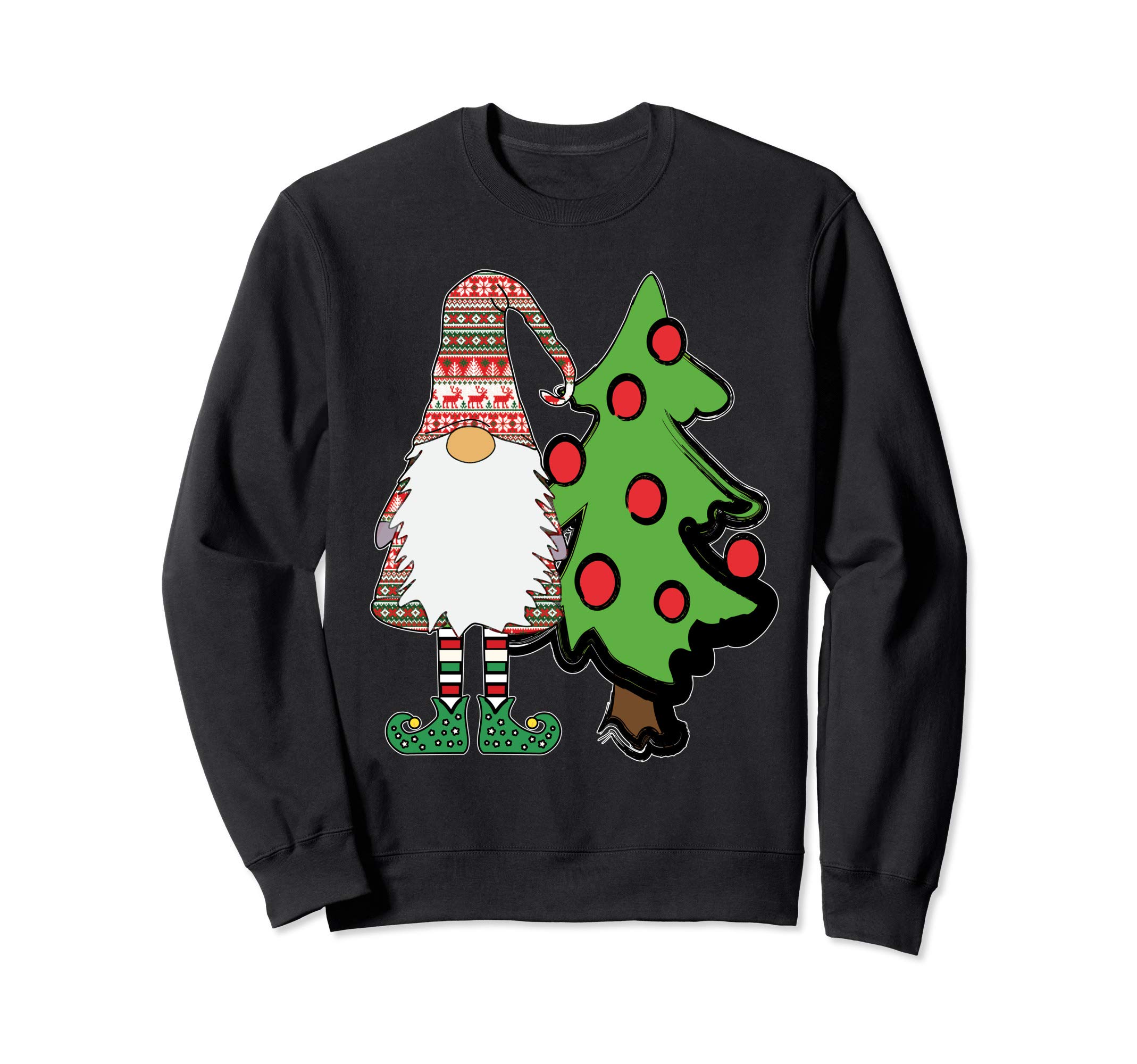 Nordic Gnome Christmas Tree Tomte Nisse Holiday Cute Sweatshirt, Black