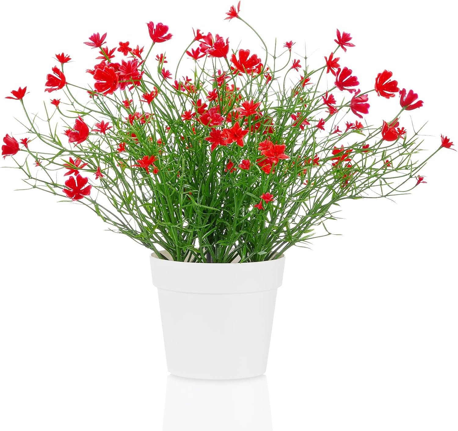 Artificial Babys Breath Potted Fake Plants with Flowers Faux Plants Indoor for Home Office Bookshelf Table Room Decor (Red)