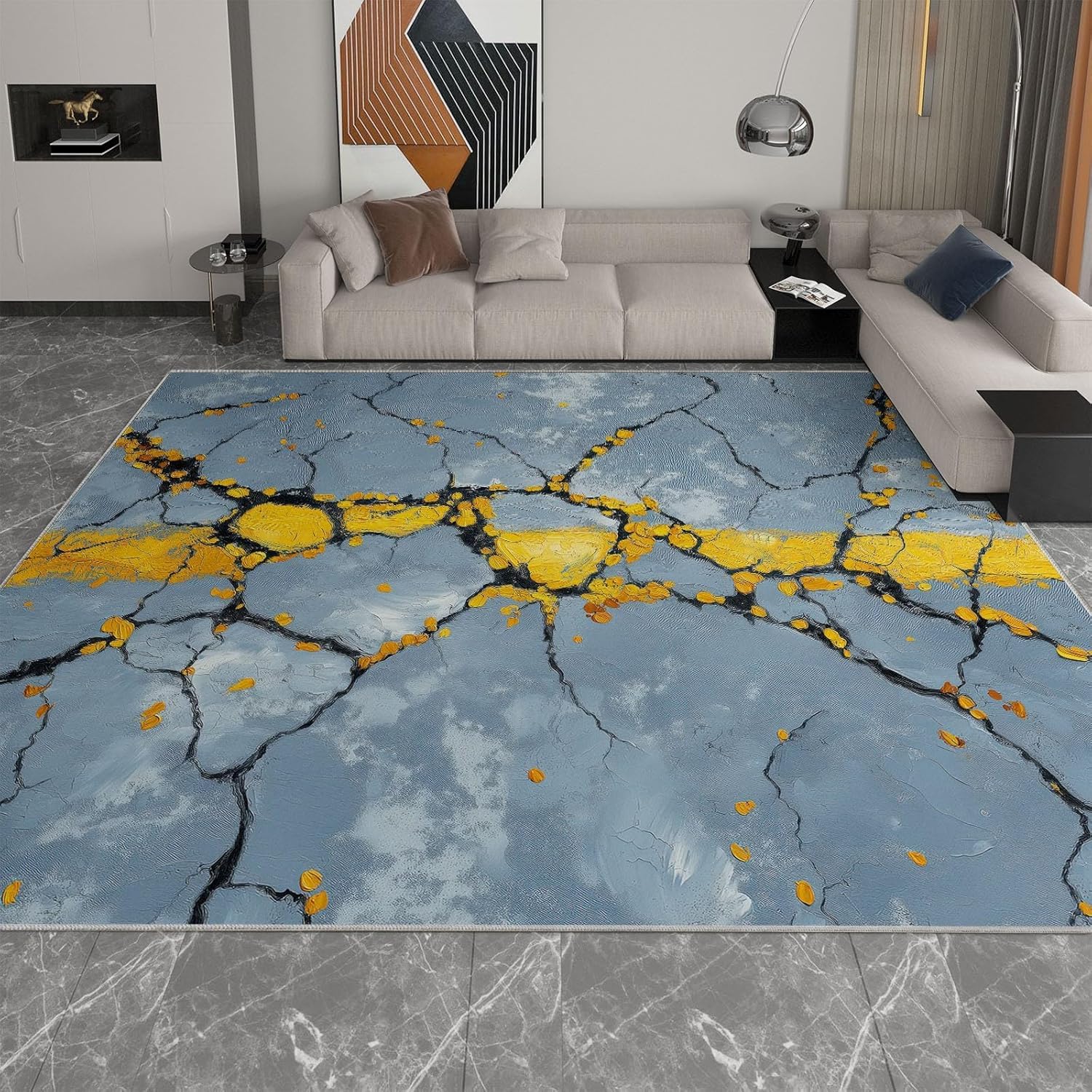 Tapis de cuisine lavable lignes jaunes fini les glissades 120x180