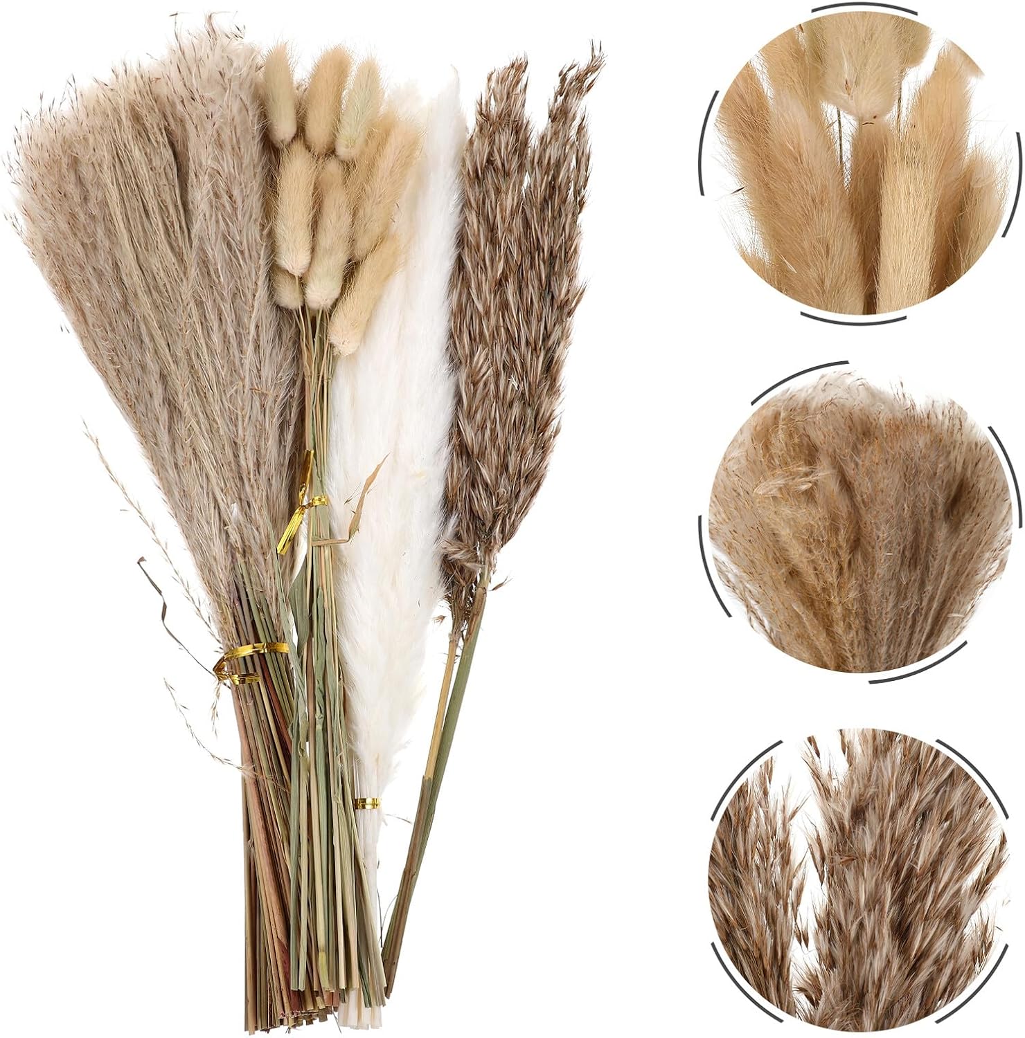 Preserved Dried Reed Bouquet Set with Simulated Pampas Grass, Natural Color Floral Arrangement Decor for Wedding and Home Display, Boxed Reed Flower Decor