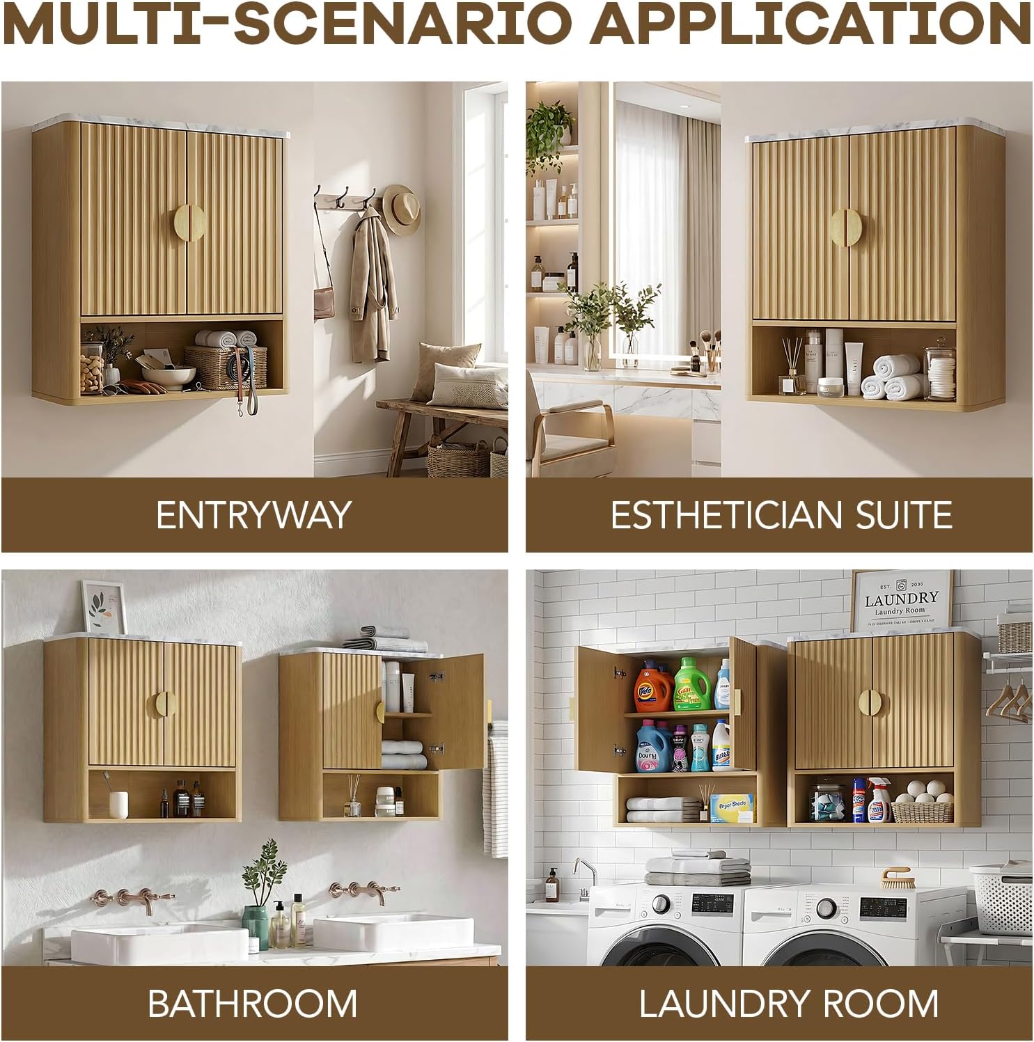 FIMELLO 22.8''W Bathroom Wall Cabinet, Medicine Cabinet with Adjustable Wood Shelf & Doors, Over The Toilet Cabinet, Wall cabinets for Laundry Room & Kitchen, Natural Oak Grain