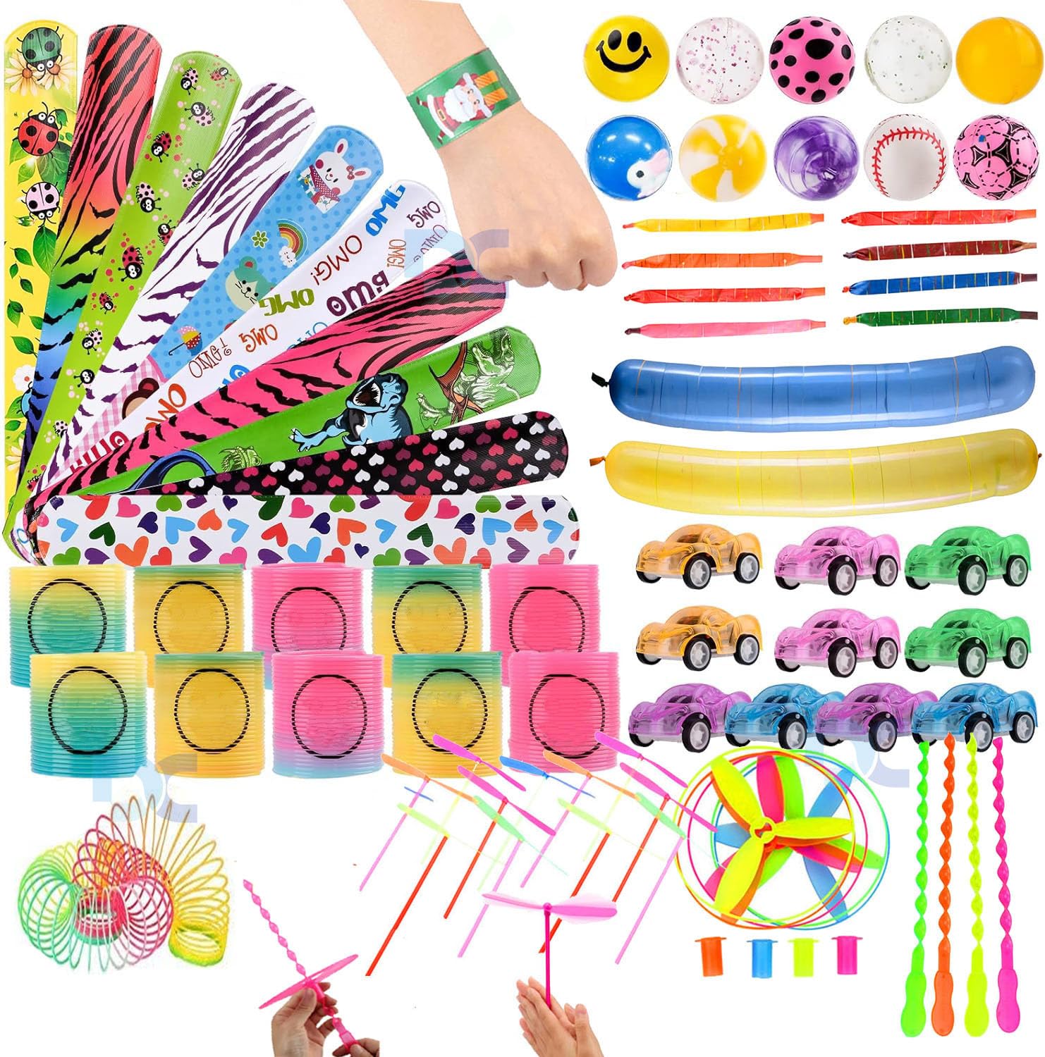 Daily Crafts Multi Items 42 pcs Party Favor Return Gift Sets for Kids Boys And Girls in Bulk| Slinky Toys, Push back cars(Crazy Ball Combo)