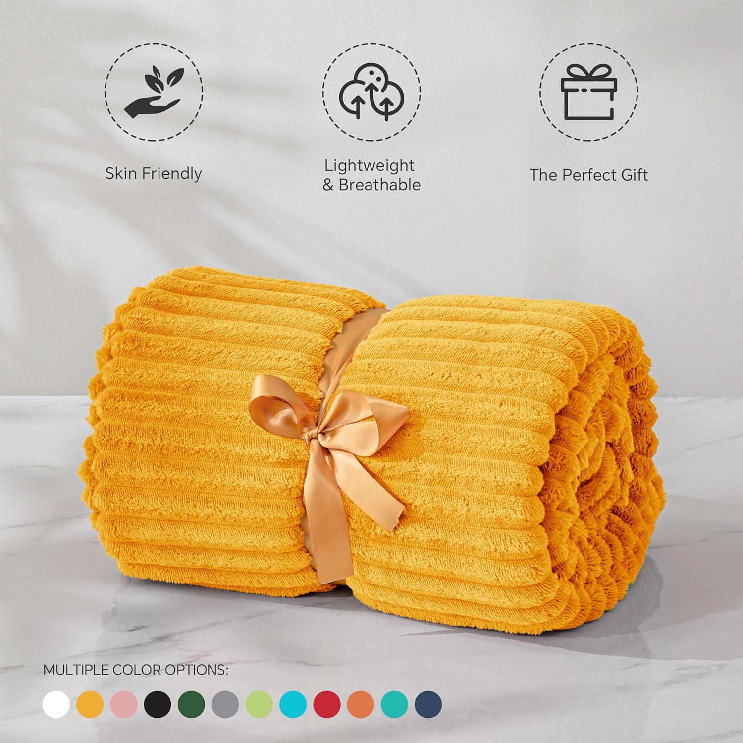 BEDELITE Fleece Blanket - 3D Ribbed Jacquard Decorative Yellow Throw Blanket for Couch & Bed, Lightweight Warm Cozy Soft Fuzzy Blankets All Seasons Suitable 50x60 inches - Image 3