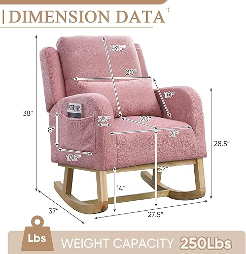 Miniatura 2 de Mecedora para guardería, mecedora tapizada con respaldo alado, mecedora con respaldo alto cómodo, reposabrazos curvado, almohada lumbar para sala de