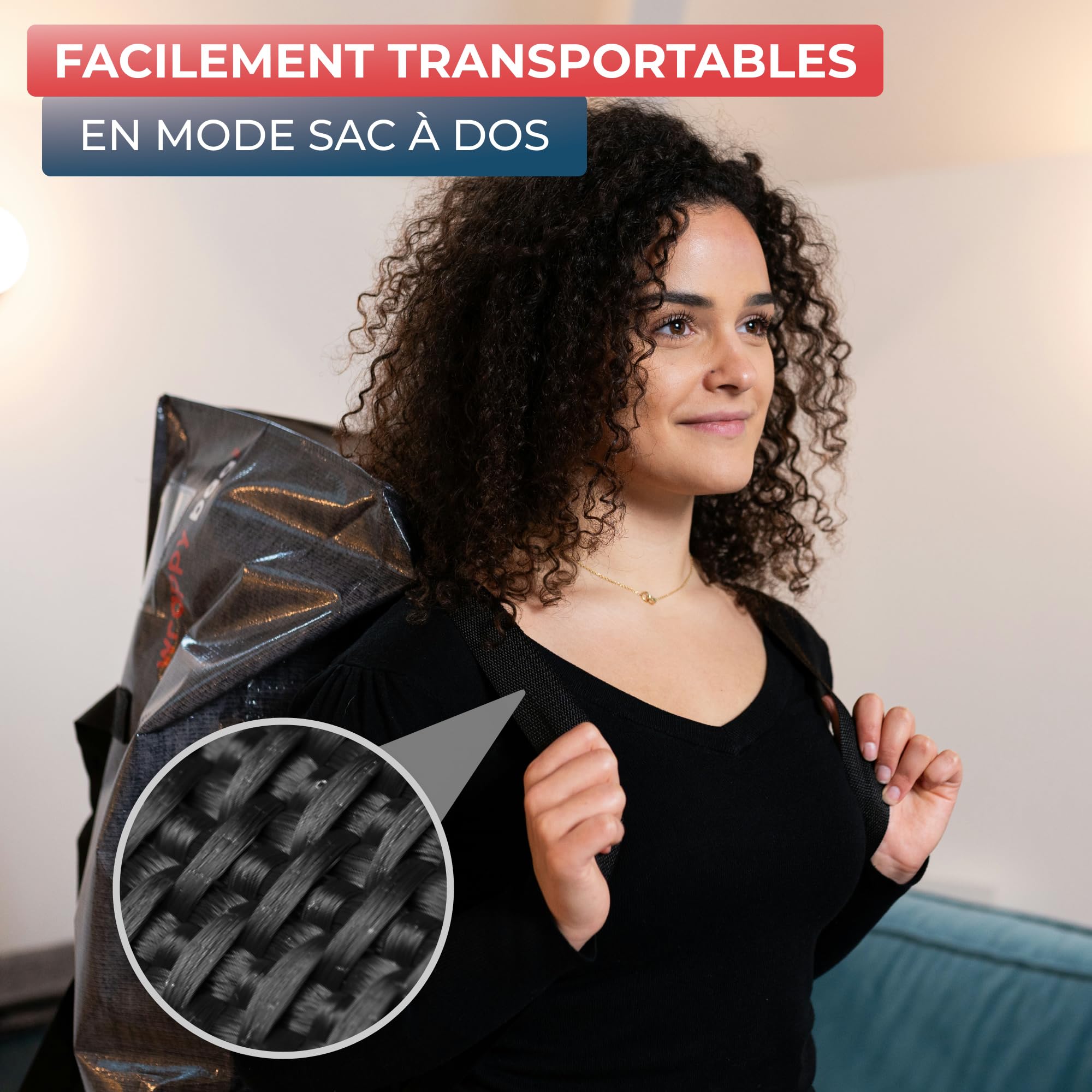 WRAPPYBAG Lot de 4 Grands Sacs à dos de Rangement Plastique – Sacs Jumbo XXL – Déménagement & Voyage – Solide, Épais & Déperlant avec Poignées Renforcées – Vêtement & Linge de Lit – 76 x 36 x 38 cm