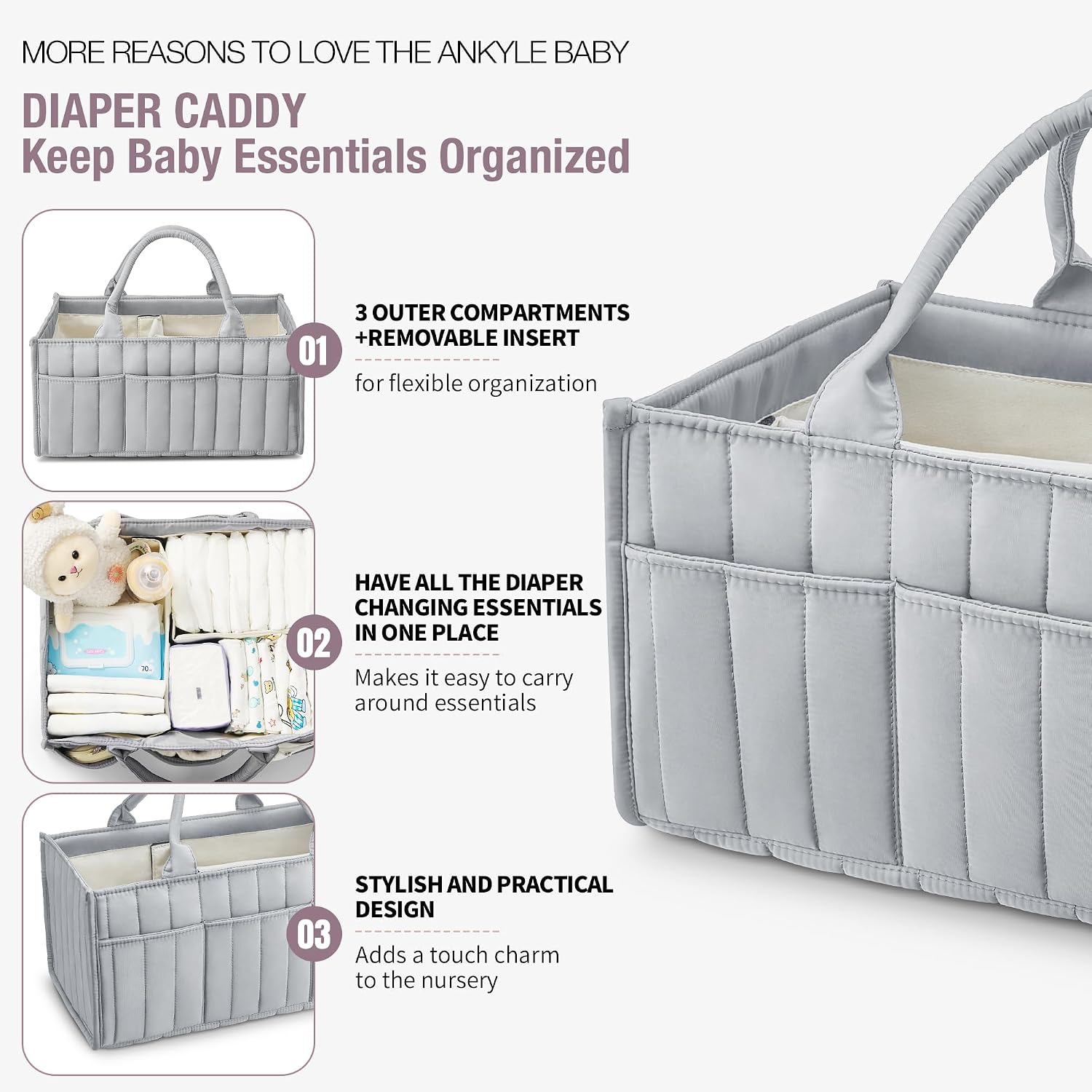 Starry Sky Grey Diaper Caddy Organizer with Handles & Removable Dividers,Diaper Bag,Car Diaper Caddy,Stylish Diaper Organizer Basket & Tote for Easy Storage