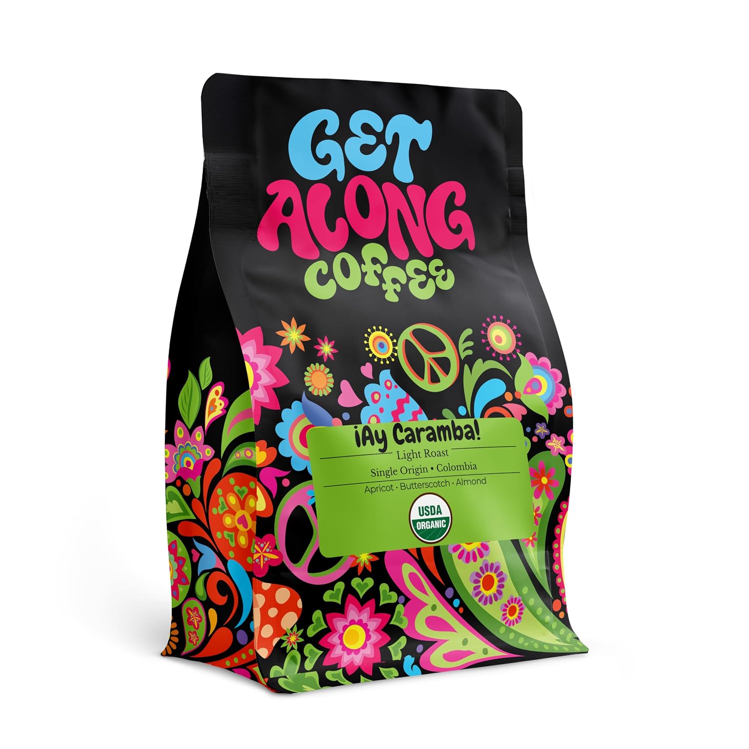 Get Along Coffee Organic Whole Bean Ay Caramba Light Roast, Colombia, 12 oz