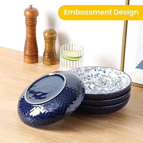 Miniatura 7 de KitchenTour - Tazones para pasta de 34 onzas, cuencos grandes para servir, cuencos de cerámica de 8.5 pulgadas de ancho y poco profundo, juego de 4