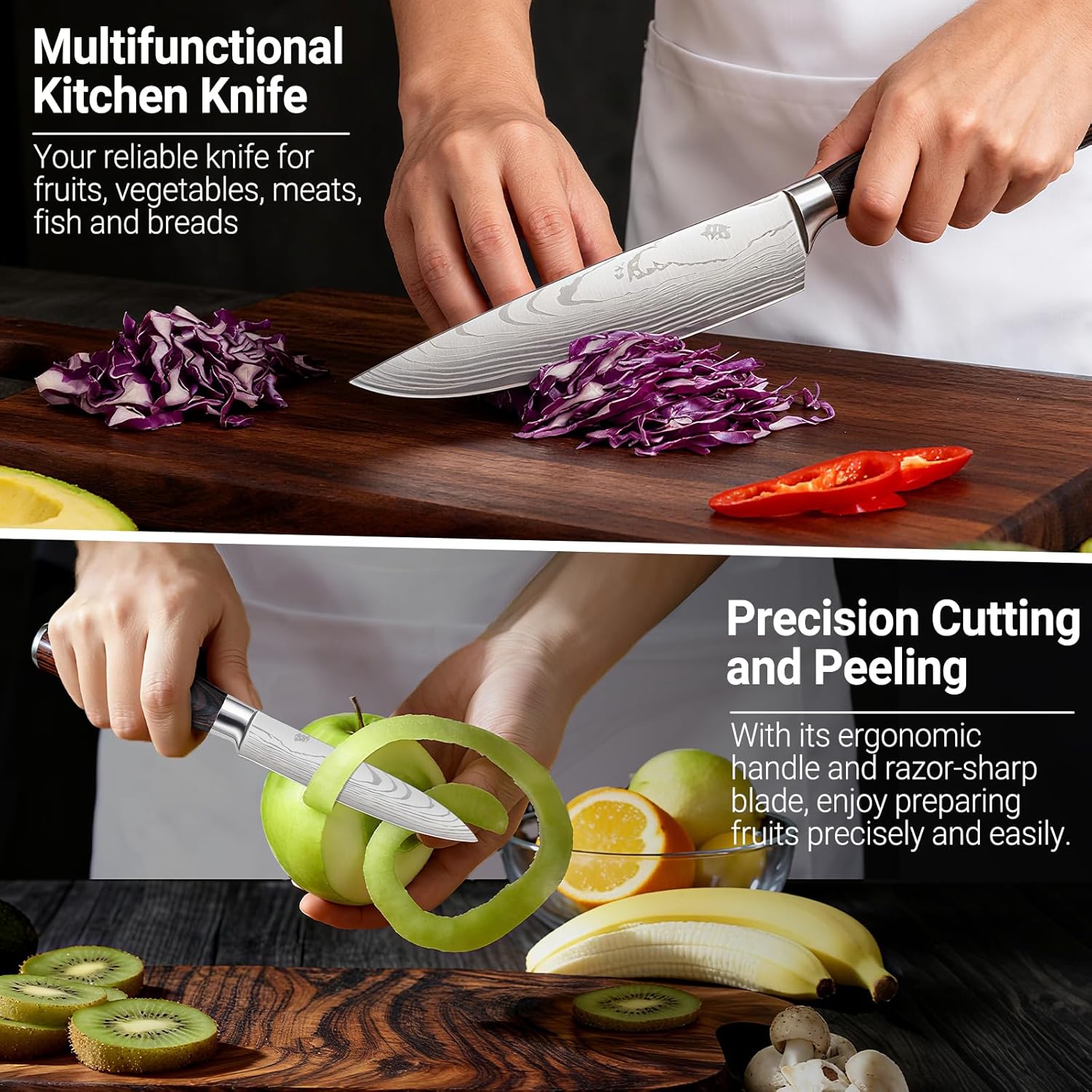 Kitchen Knife Set 2 Piece High Carbon Stainless Steel Professional Chef Knife Set with Ultra Sharp Blade & Wooden Handle, Kitchen Knife Set 2 Pcs-Chef's Knife 8 Inch & Utility Knife 5 Inch