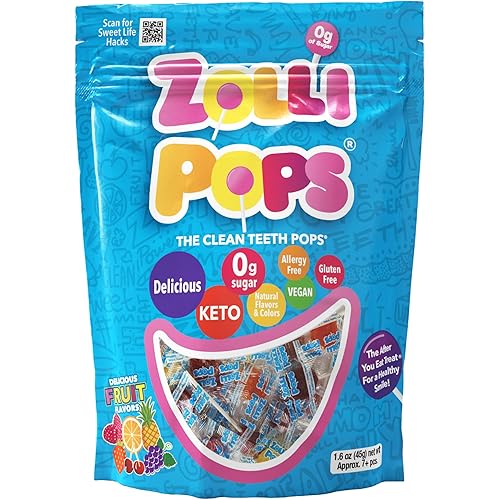 Zollipops Clean Teeth Lollipops, Anti Cavity, Sugar-Free Candy, Natural Fruit Flavor Variety, 1.6oz - A Variety of Fruit Flavors for a Wholesome and Dental-Friendly Snack