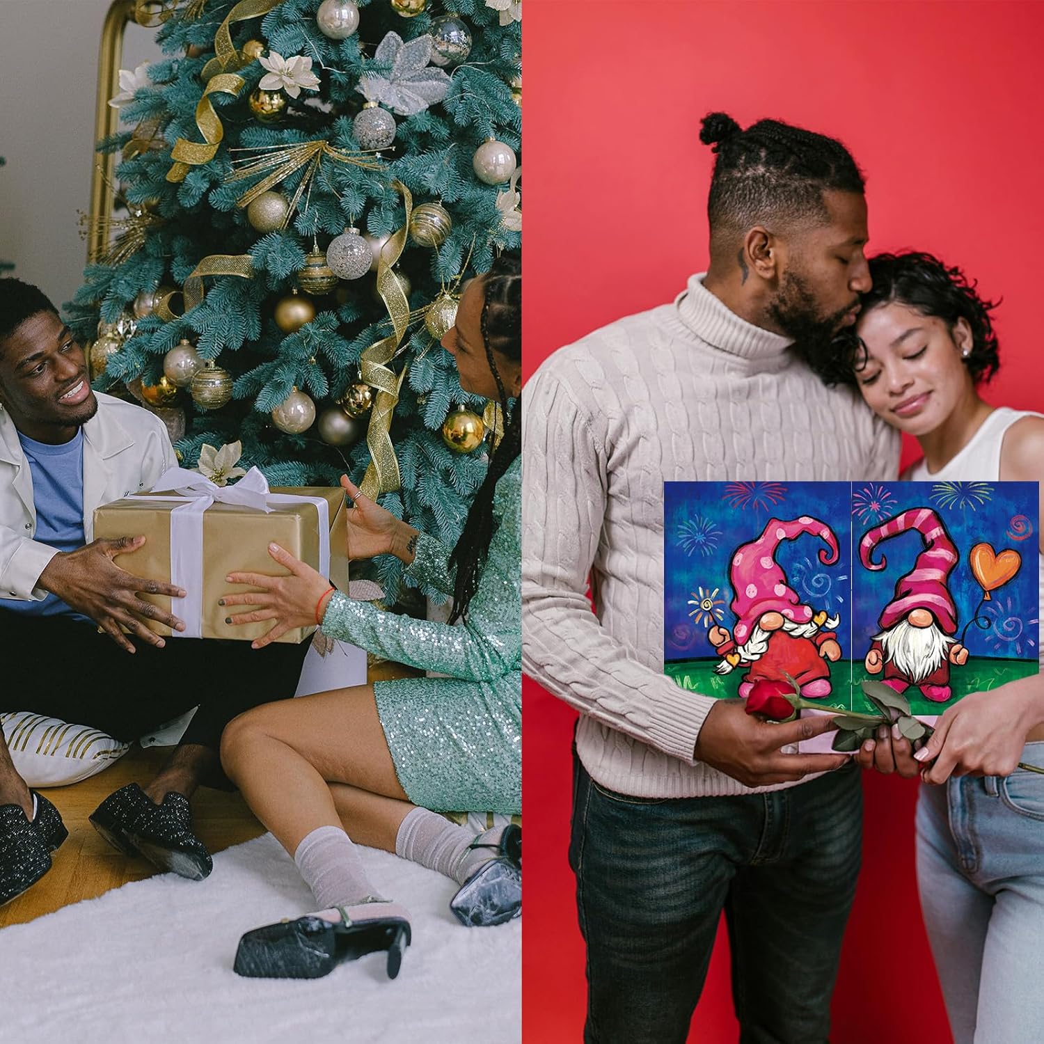 VALLSIP 2 Pack Paint and Sip Canvas Painting Kit Pre Drawn Canvas for Painting for Adults Stretched Canvas Couples Games Date Night Anniversary Couple Paint Party Supplies Favor Gnome
