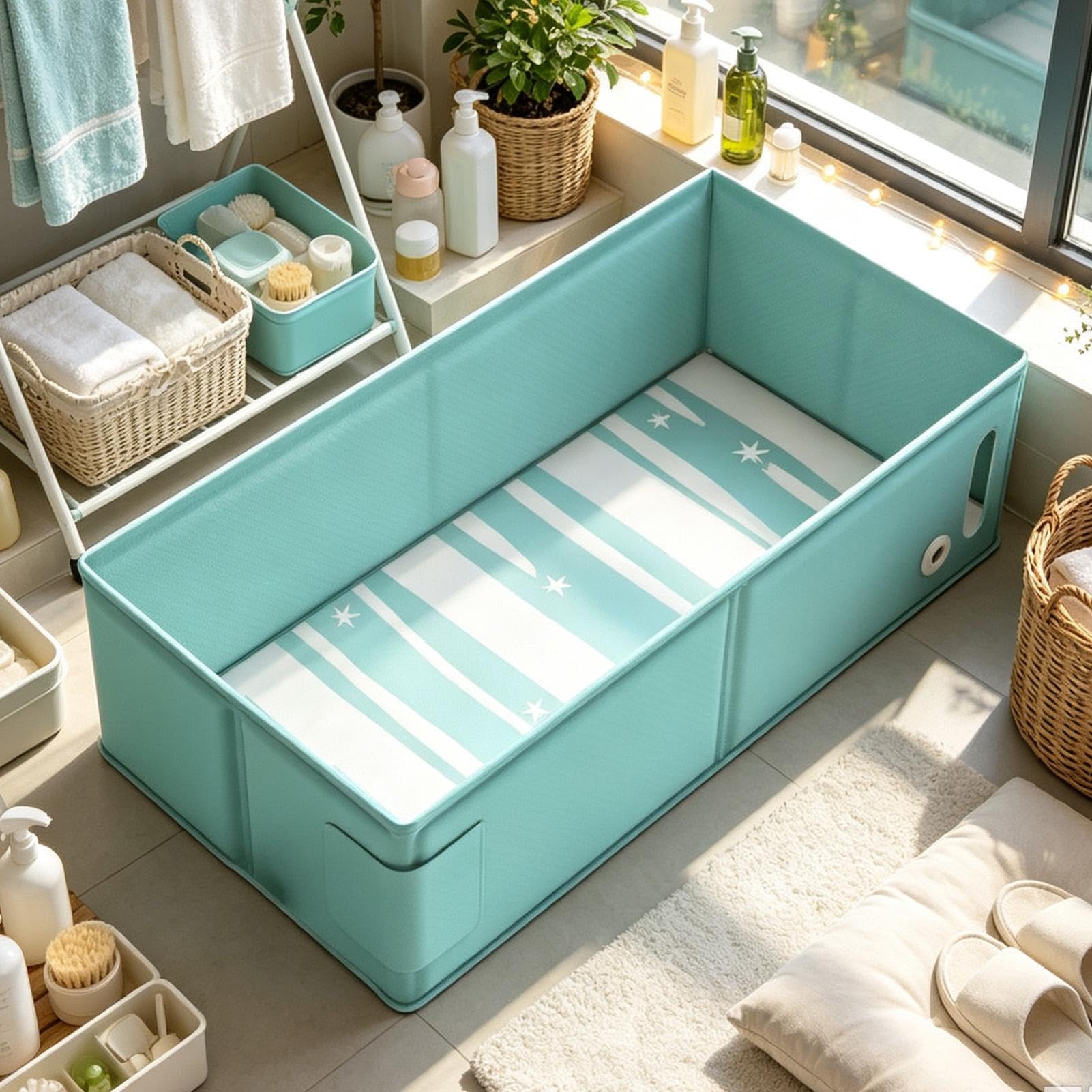 Piscina per Bambini Vasca da Bagno Pieghevole Antiscivolo Portatile