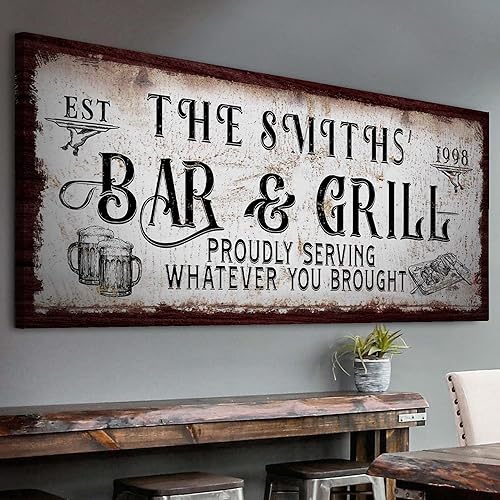 Tailored Canvases Letrero de barra para decoración personalizada Bar and Grill Orgullosamente Sirviendo lo que hayas traído  Arte de pared