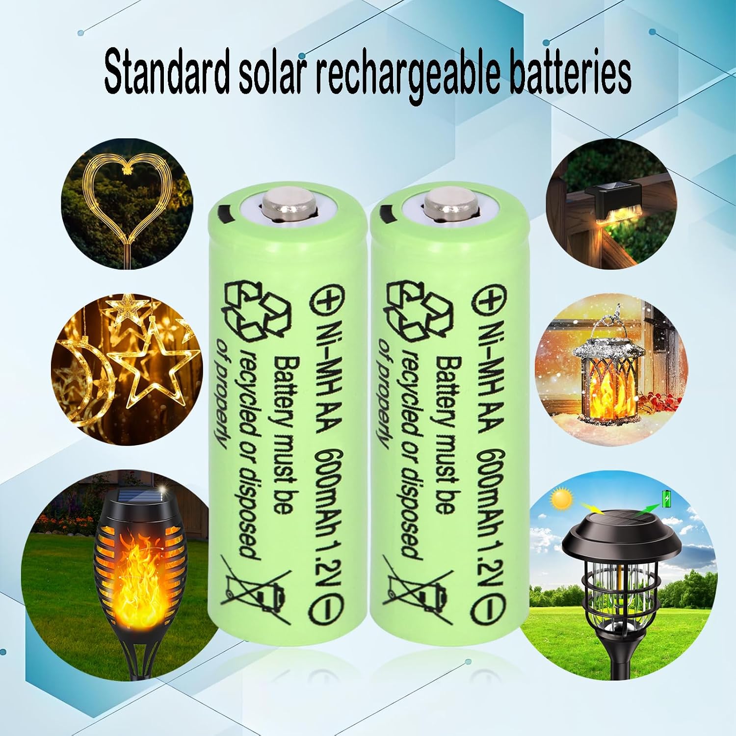 12Pcs AA 600mAh Solar String Light Rechargeable Batteries image 2