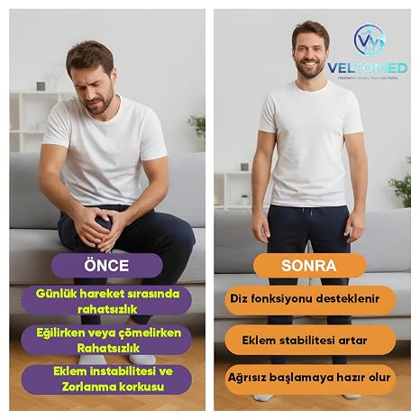 Veltomed Patella Destekli Dizlik, Menisküs, Ağrı Giderir, Koruma Sağlar, Sıvı Kaybı, Bağ Zedelenmesi, Artrit Standart Beden