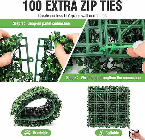 Miniatura 4 de KASZOO Paquete de 24 paneles de pared de seto de boj artificiales de 20 x 20 pulgadas, pantalla de seto de privacidad para exteriores, interiores,