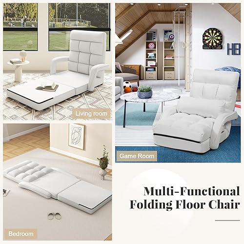 Miniatura 9 de Giantex - Silla plegable de piso con respaldo ajustable de 6 posiciones, reposabrazos y almohada removible, capacidad de 330 libras, sofá perezoso