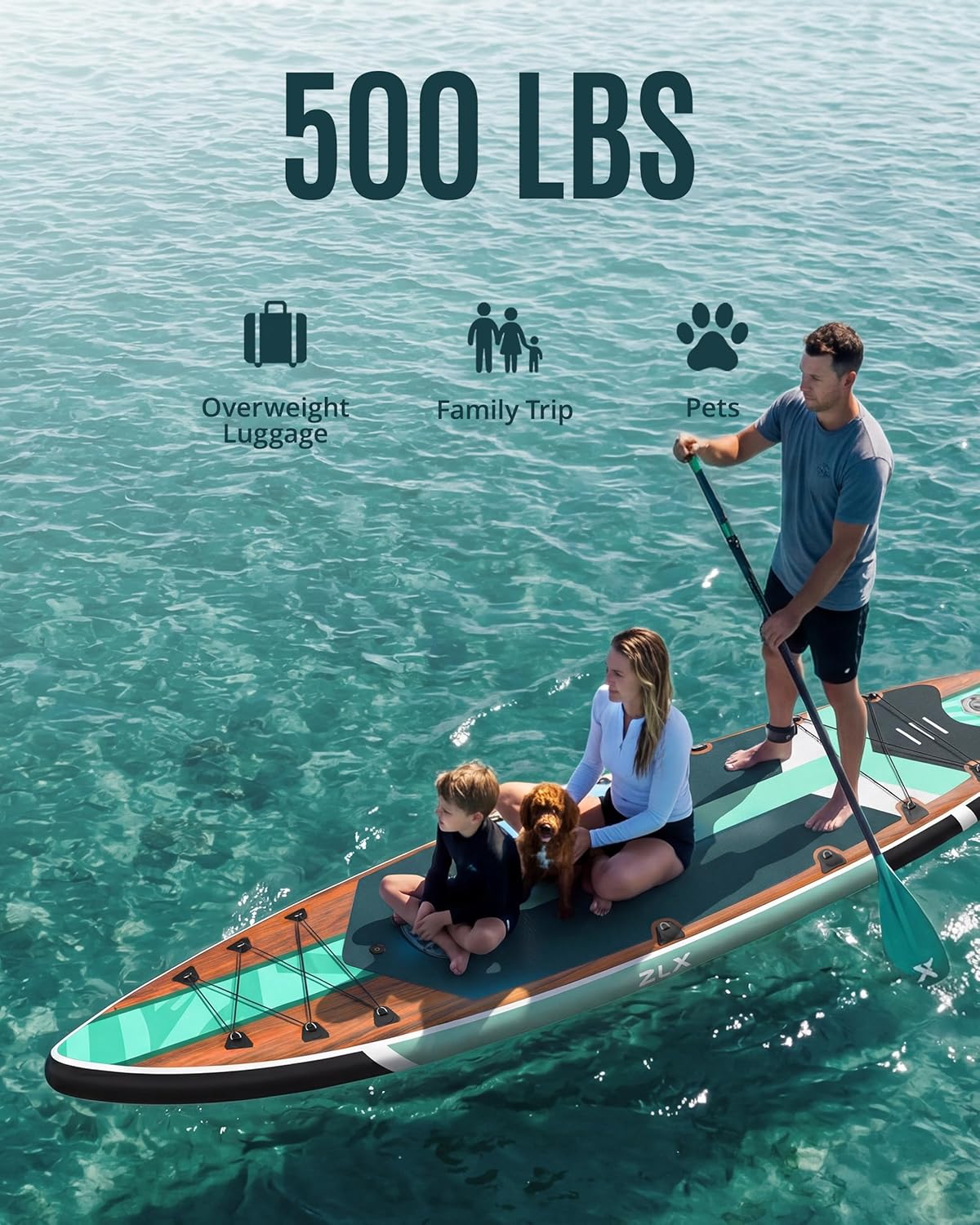 ZLX 11'6" Extra Wide Inflatable Paddle Board, Touring Stand Up Paddleboard, Fast-Tracking SUP for Long-Distance, Stable Center Fin, Portable Backpack & Accessories for Adults, 500lb/3 People/Family