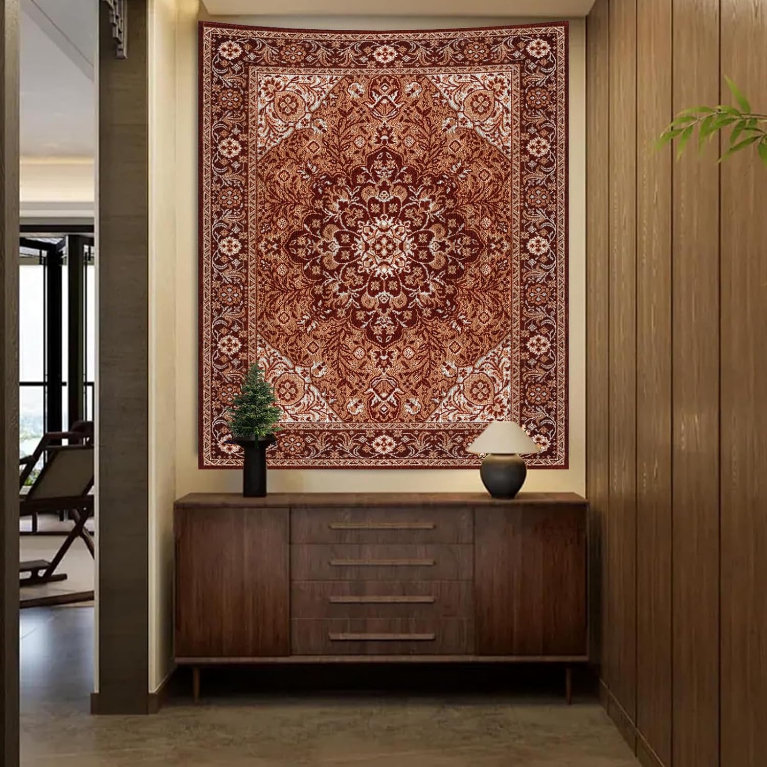 Apdidl Boho Mandala Hippie Wall Tapestry for Bedroom Aesthetic, Indian Bohemian Floral Tapestries Blanket Art Decor, Vintage Orange Fabric Vertical Wall Hanging for Living Room Dorm 90" X 71"